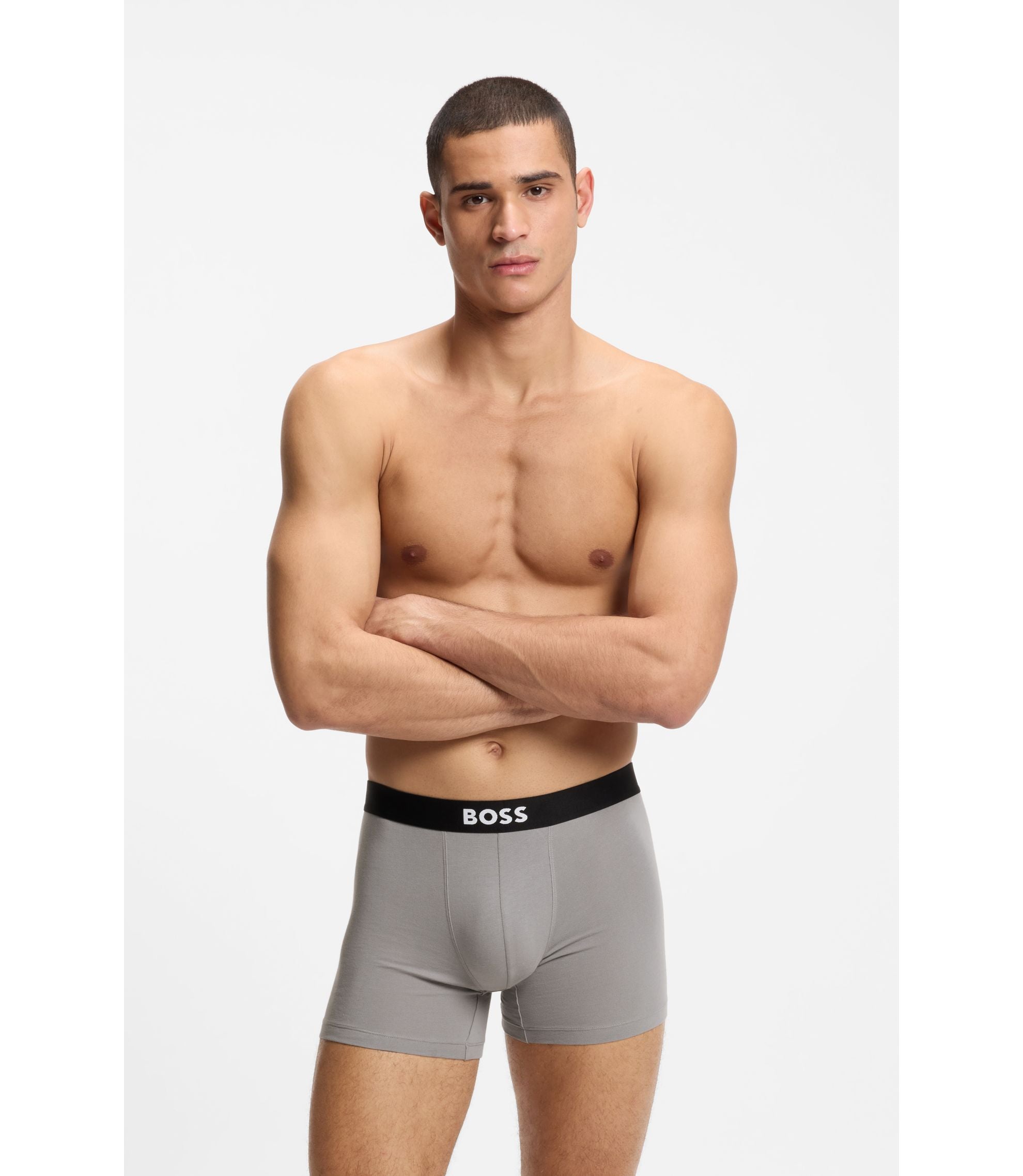 Boss Three Pack Of Boxer Briefs In Stretch Cotton Light Blue
