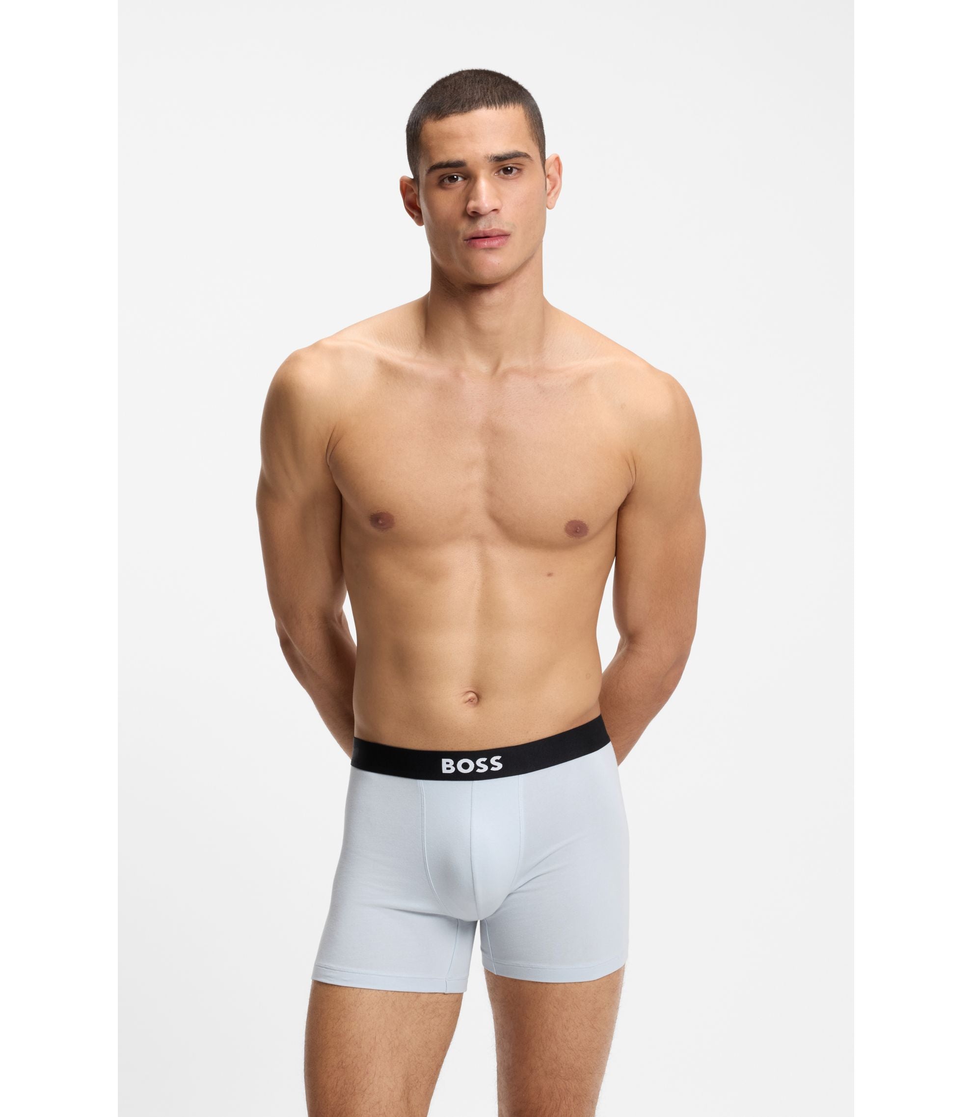 Boss Three Pack Of Boxer Briefs In Stretch Cotton Light Blue