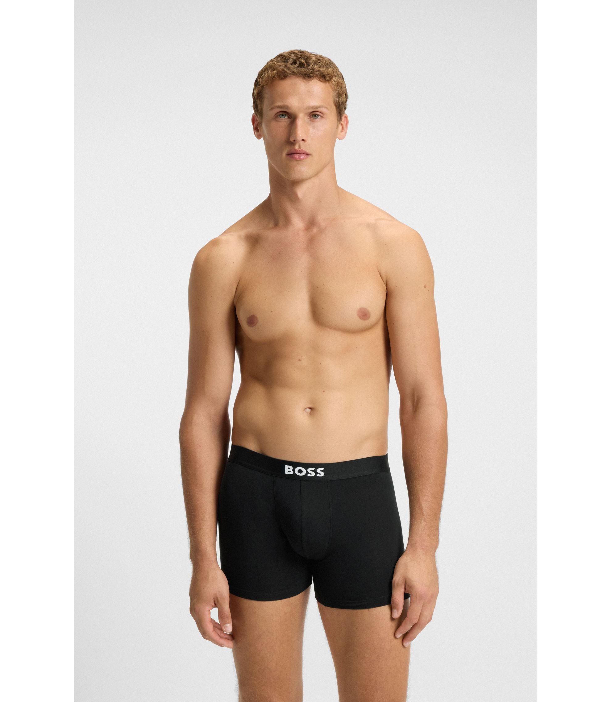 Boss Three Pack Of Boxer Briefs In Stretch Cotton Patterned