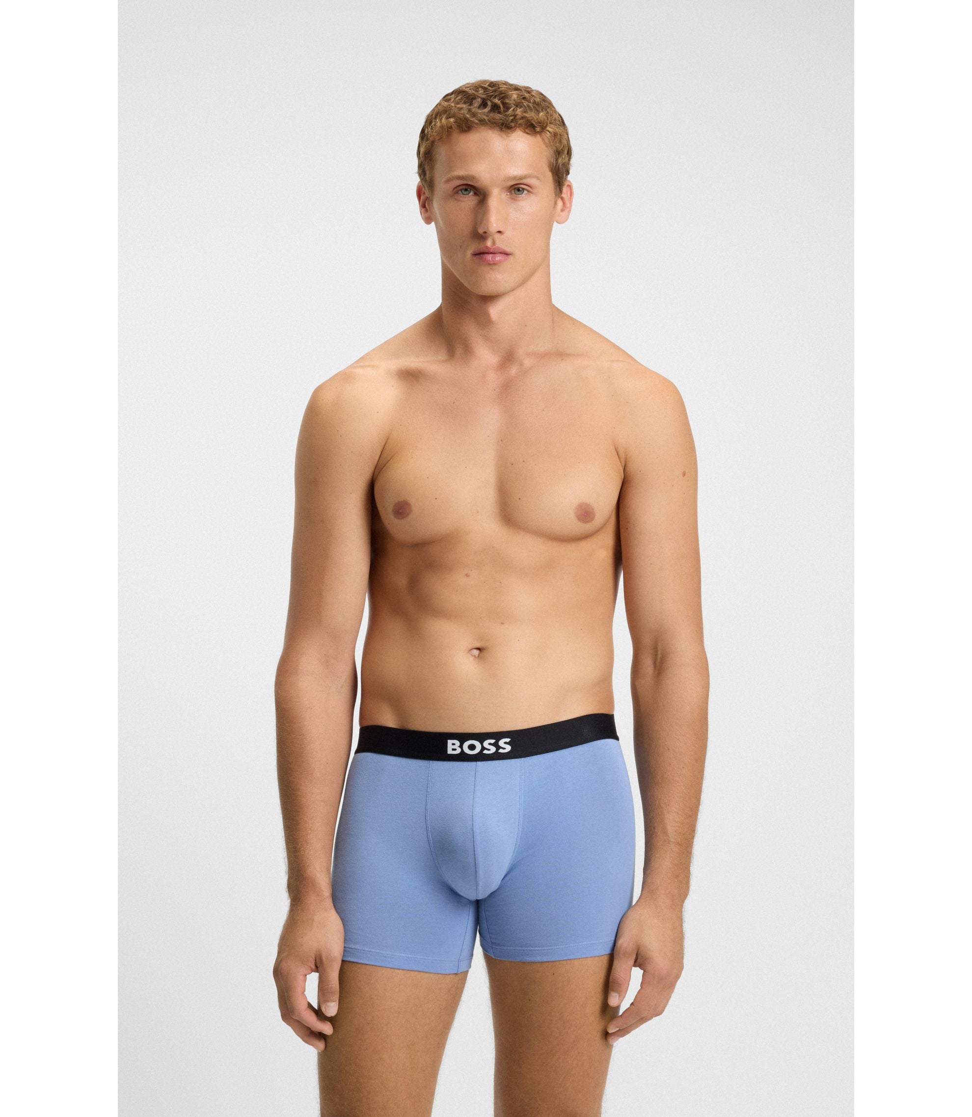 Boss Three Pack Of Boxer Briefs In Stretch Cotton Patterned