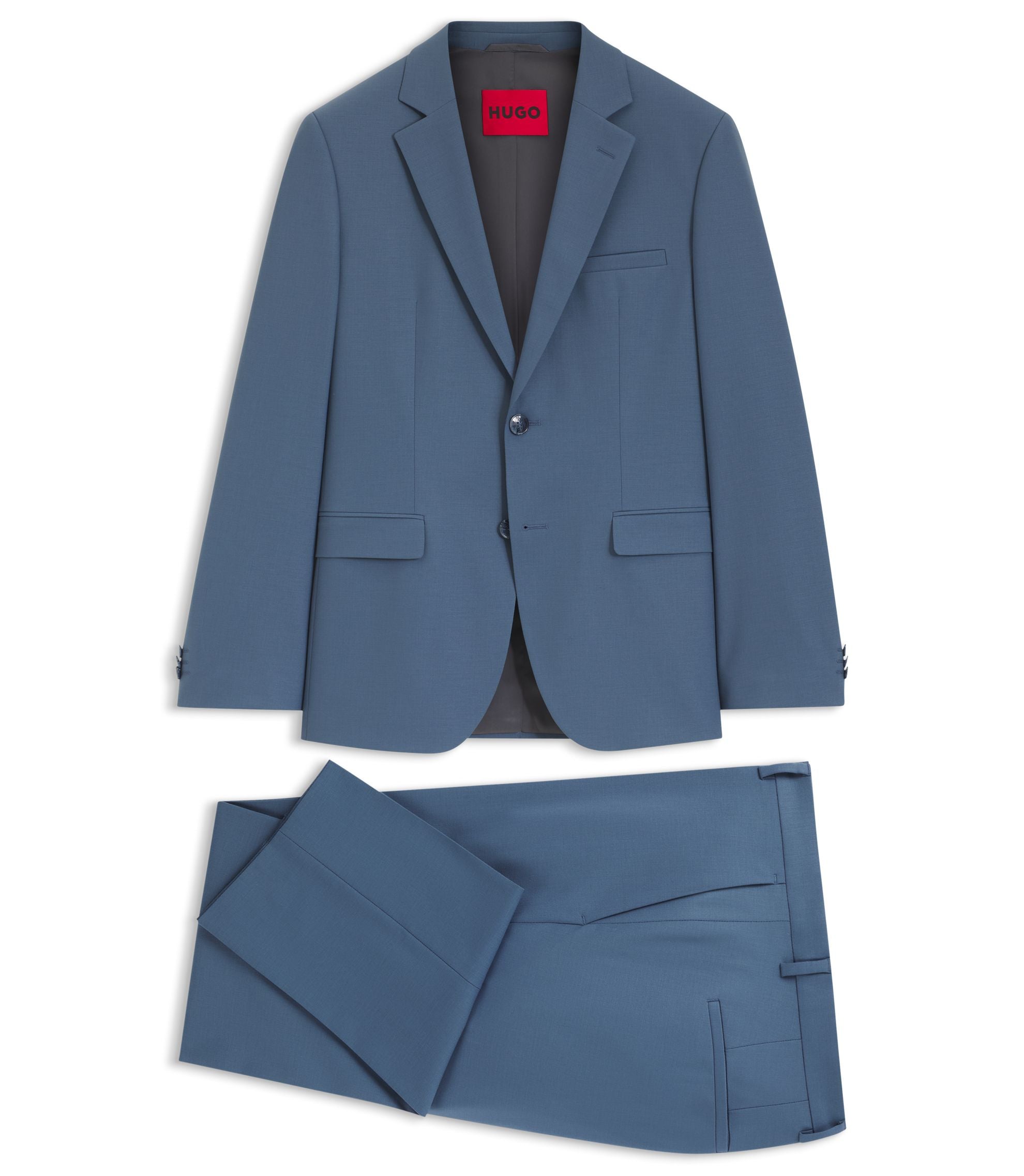 Hugo Two Piece Extra Slim Fit Suit In Wool Blend Poplin Light Blue