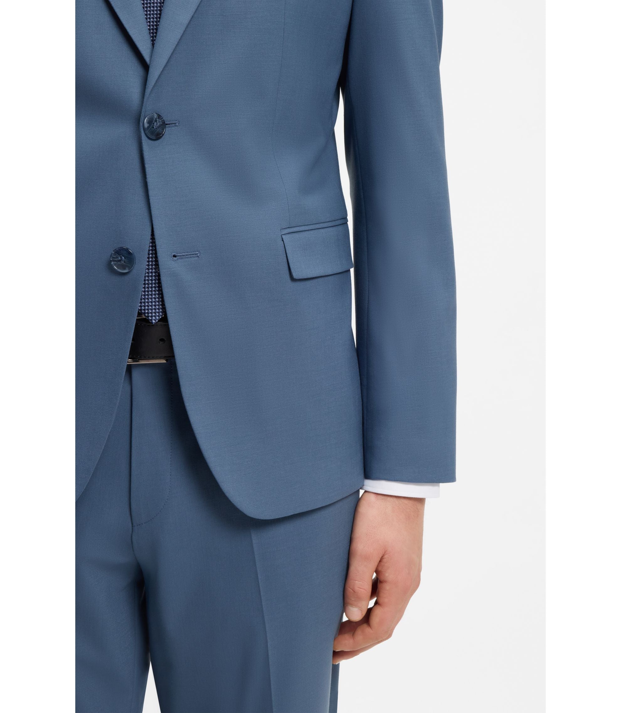 Hugo Two Piece Extra Slim Fit Suit In Wool Blend Poplin Light Blue