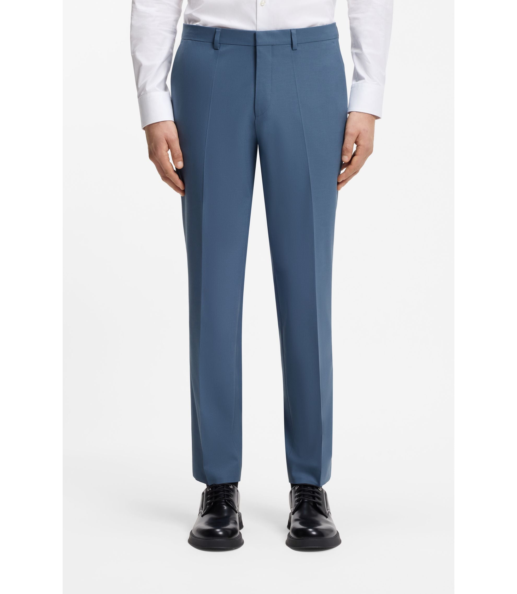 Hugo Two Piece Extra Slim Fit Suit In Wool Blend Poplin Light Blue