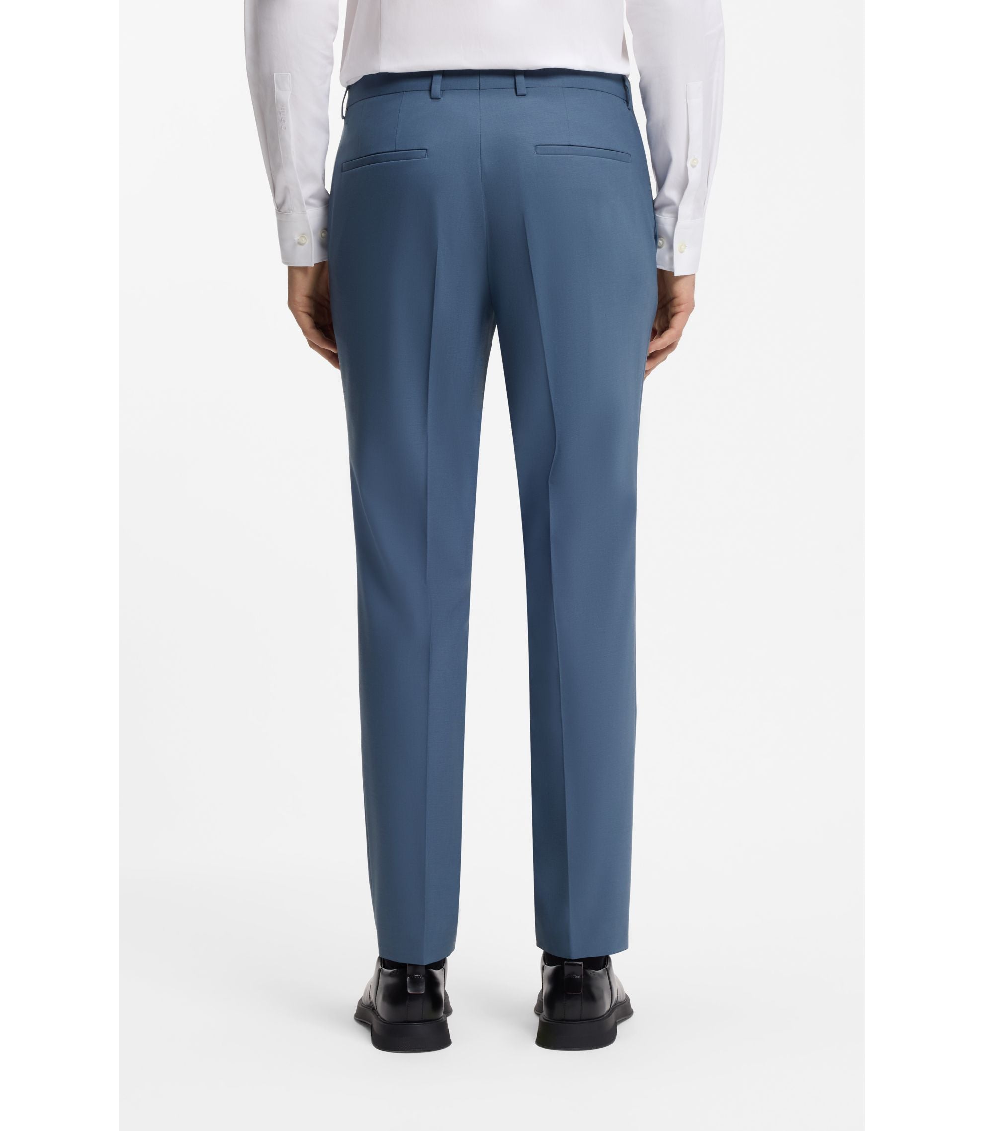 Hugo Two Piece Extra Slim Fit Suit In Wool Blend Poplin Light Blue