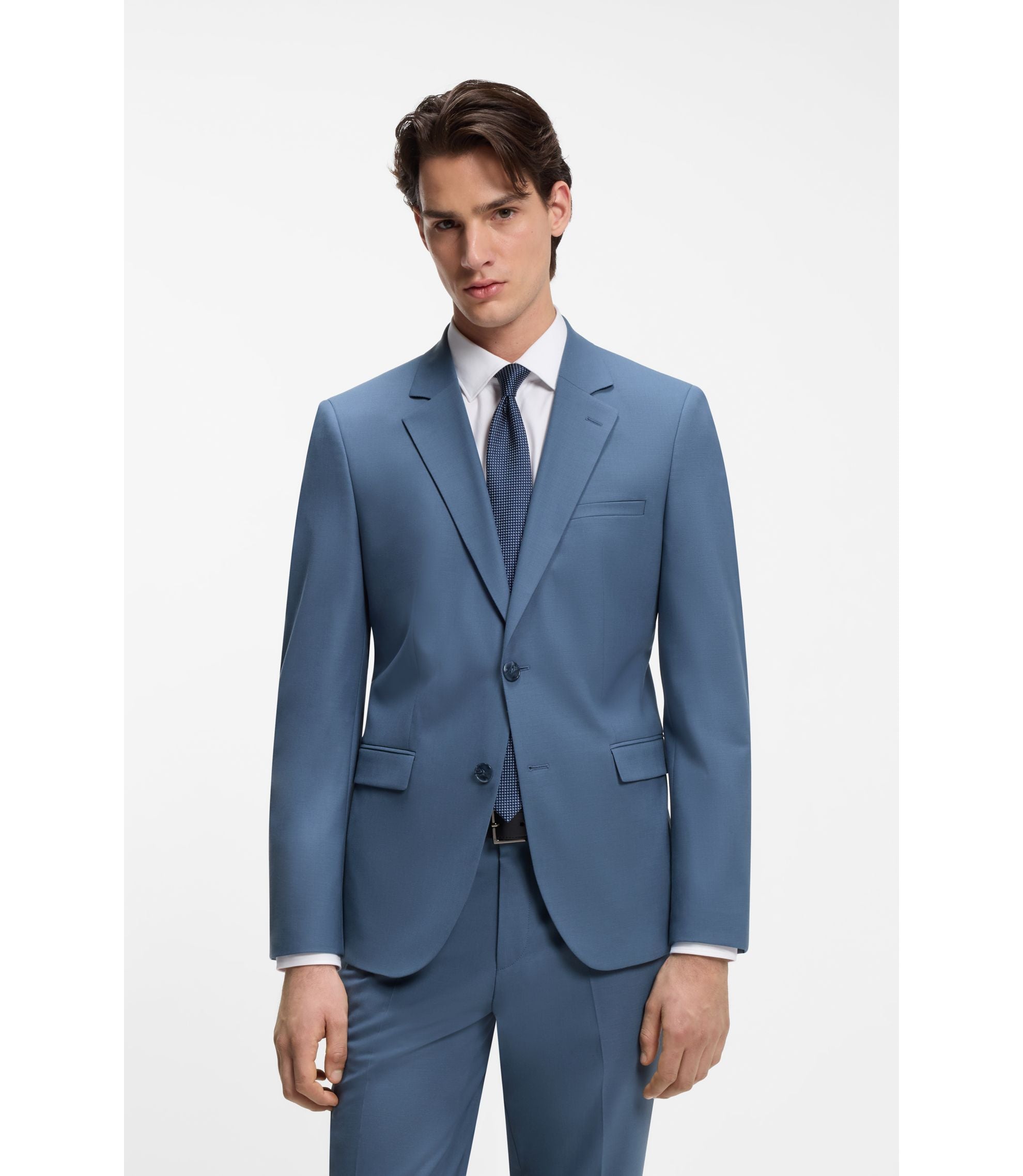 Hugo Two Piece Extra Slim Fit Suit In Wool Blend Poplin Light Blue