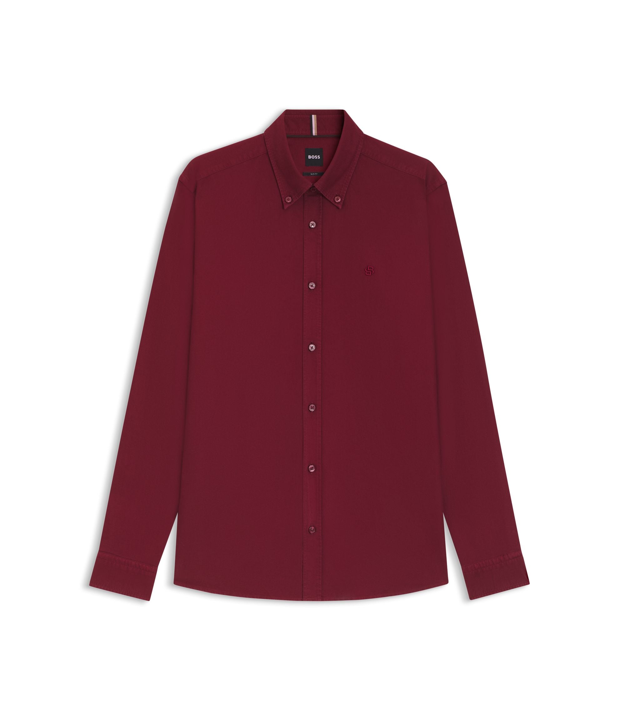Boss Slim Fit Shirt In Oxford Cotton Dark Red