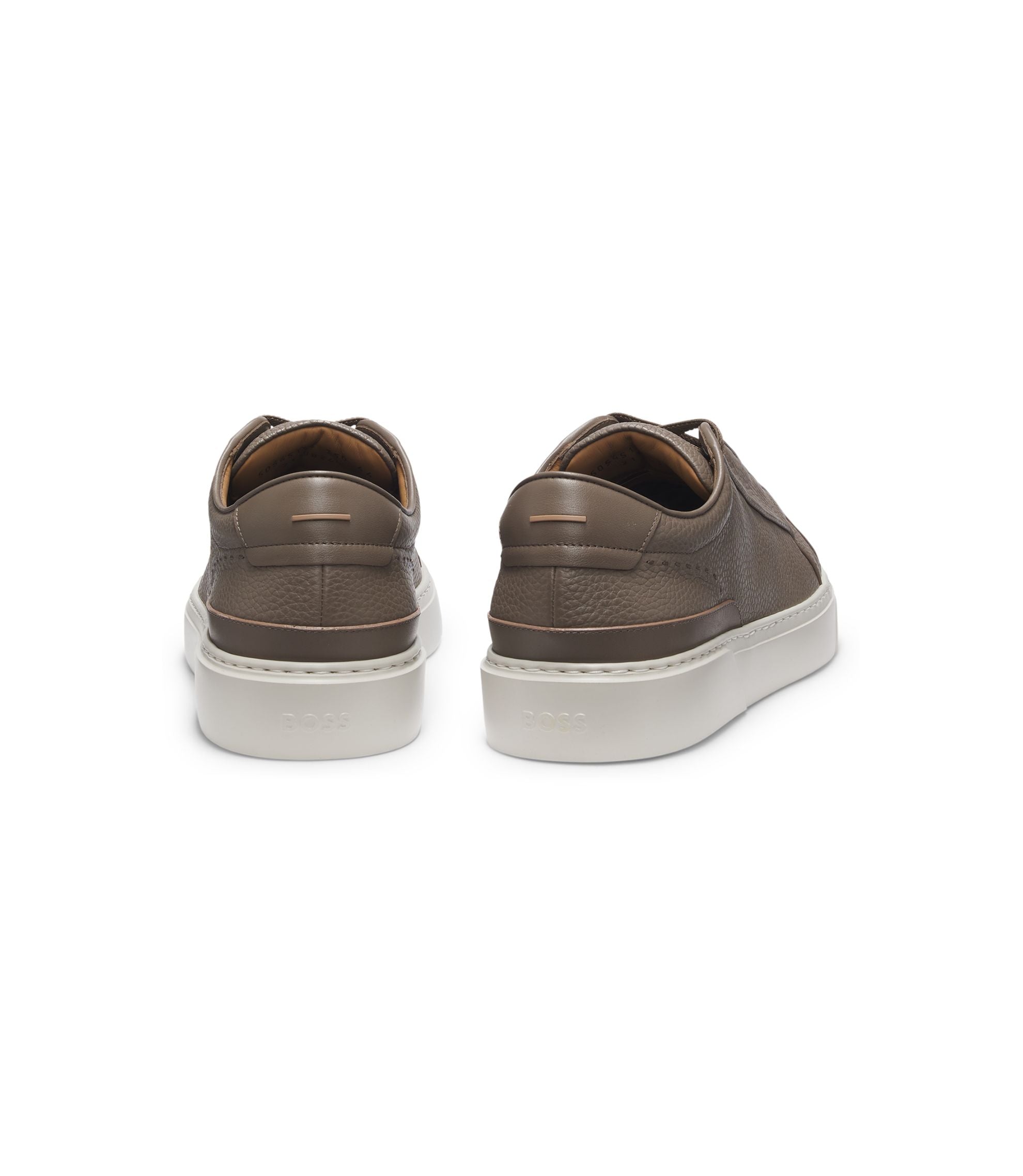 Boss Gary Trainers In Grained Leather Khaki Khaki