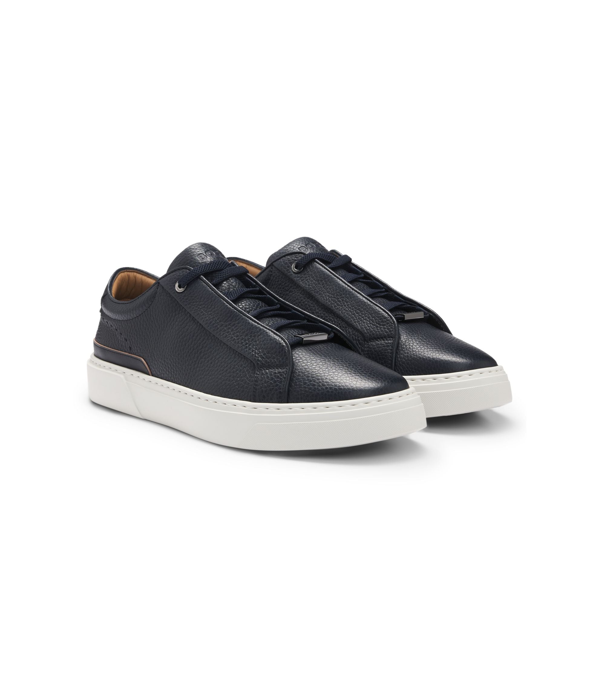 Boss Gary Trainers In Grained Leather Dark Blue Dark Blue