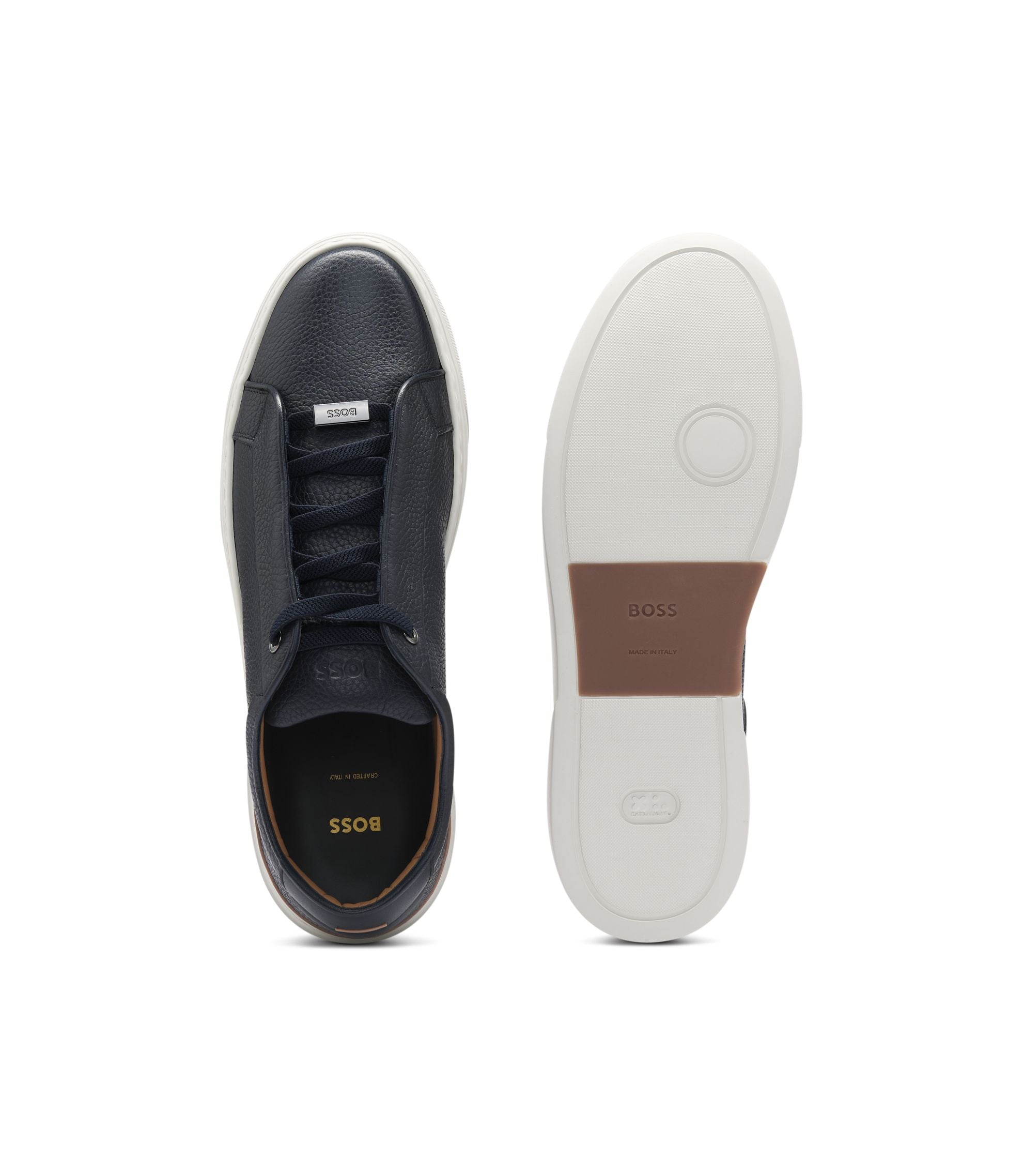 Boss Gary Trainers In Grained Leather Dark Blue Dark Blue