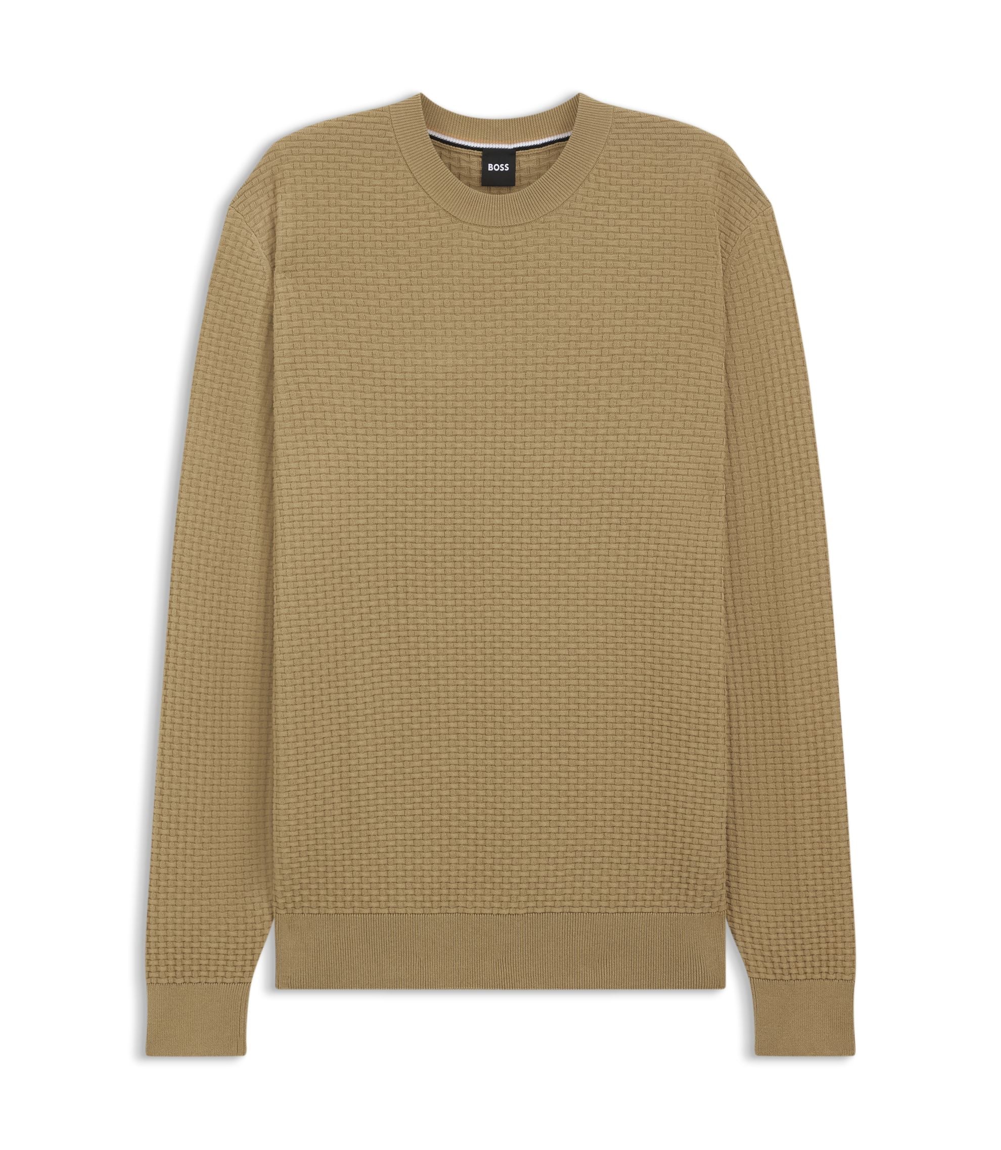 Boss Cotton Sweater With Knitted Structure Khaki