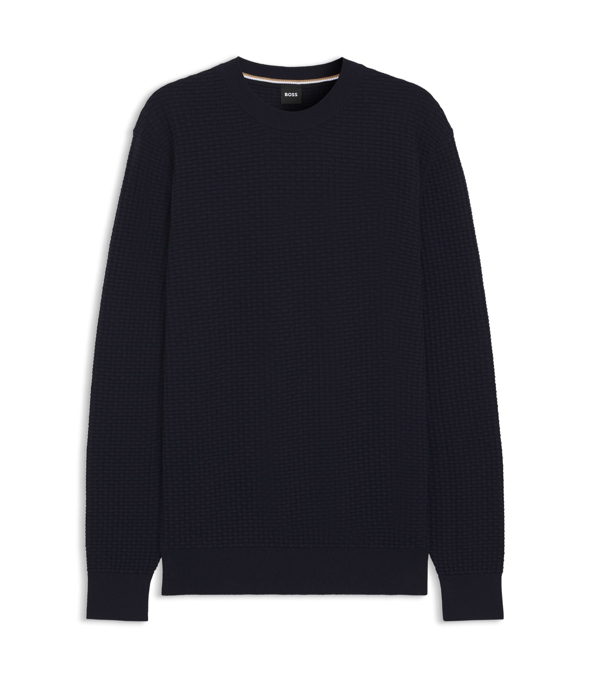 Boss Cotton Sweater With Knitted Structure Dark Blue