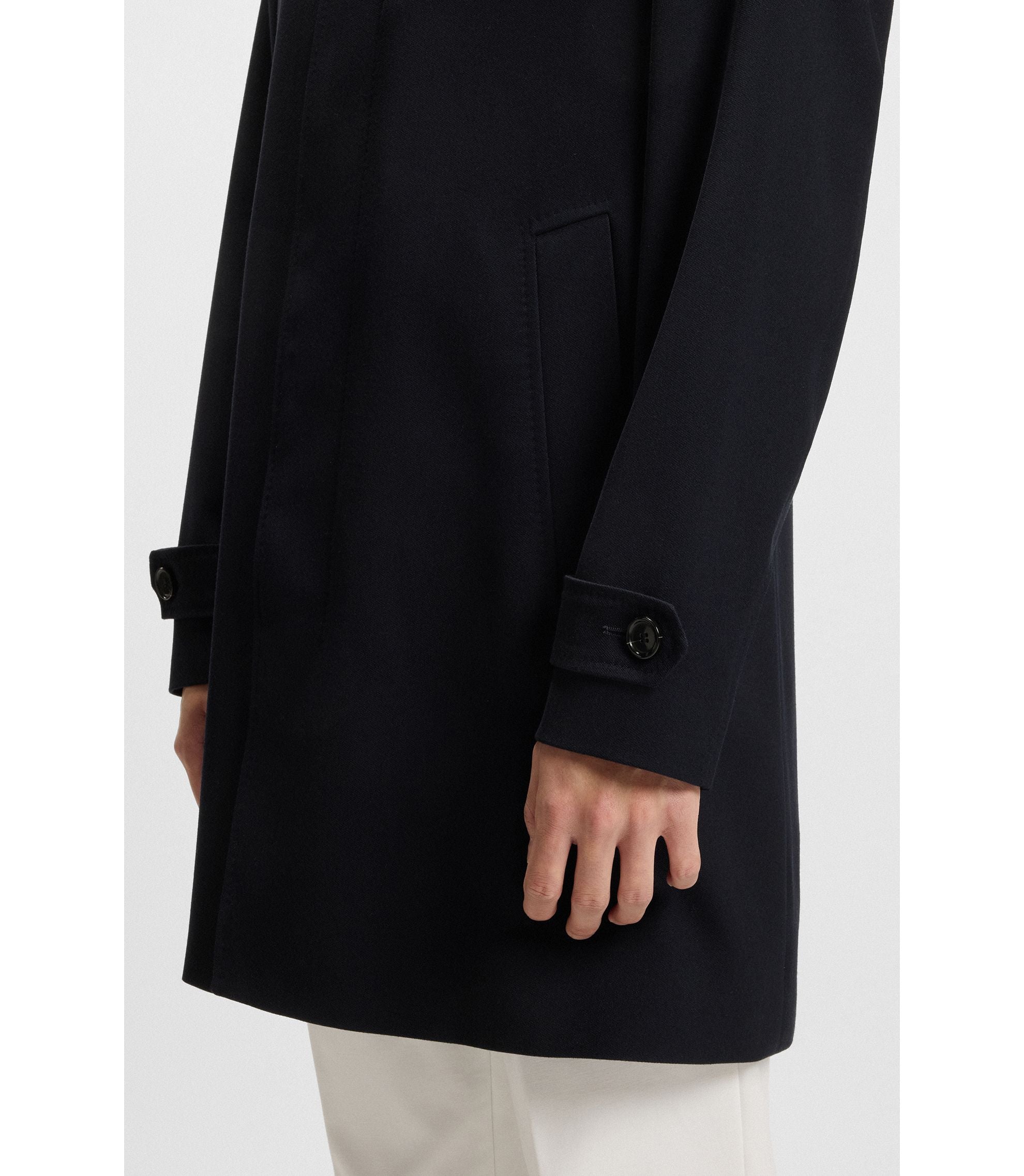 Boss Regular Fit Water Repellent Coat In Wool Dark Blue
