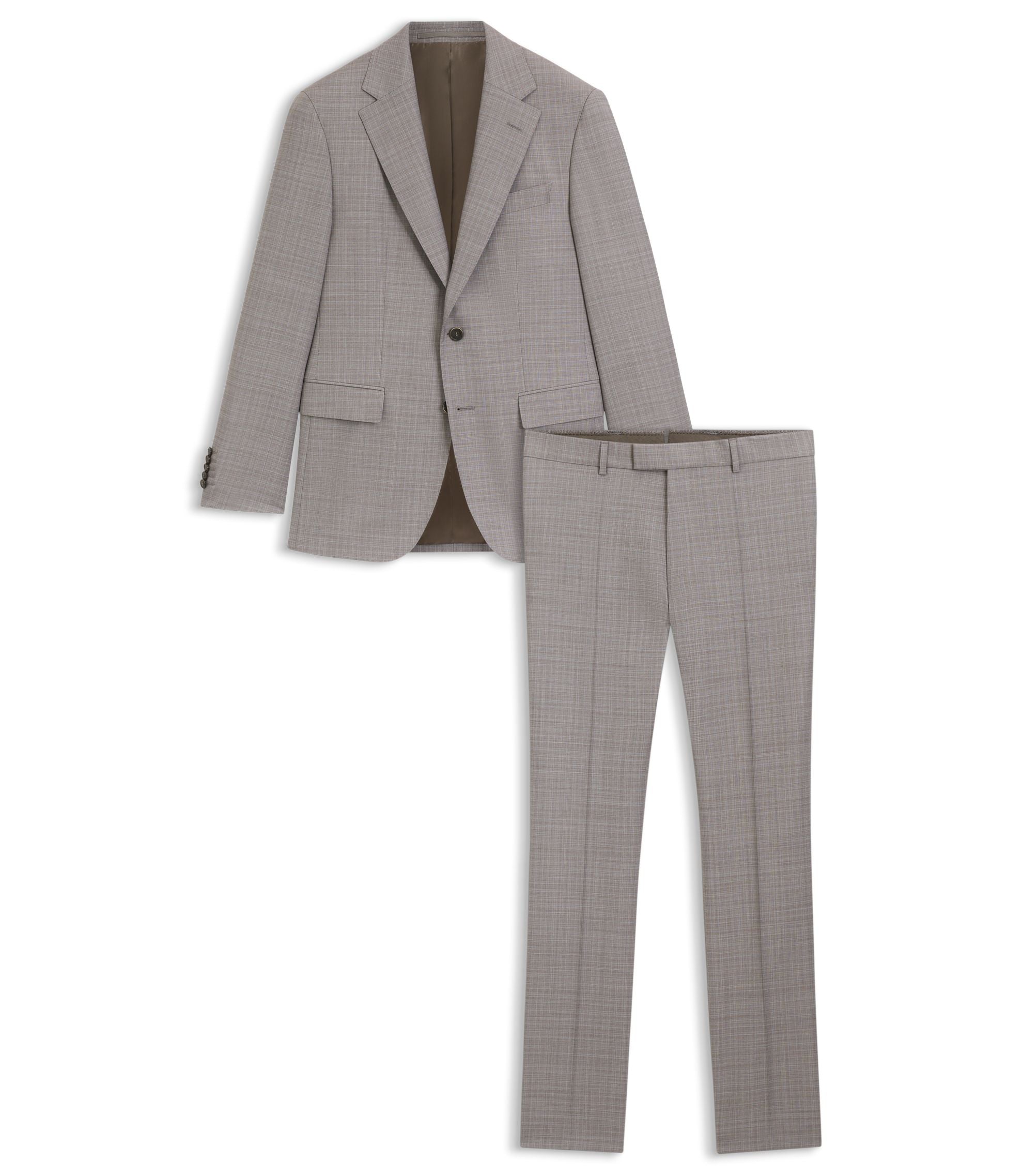 Boss Checked Regular Fit Suit In Virgin Wool Grey