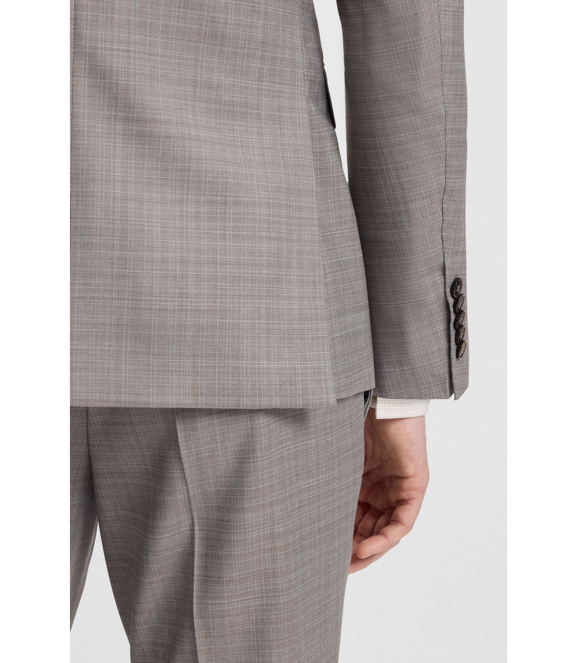 Boss Checked Regular Fit Suit In Virgin Wool Grey