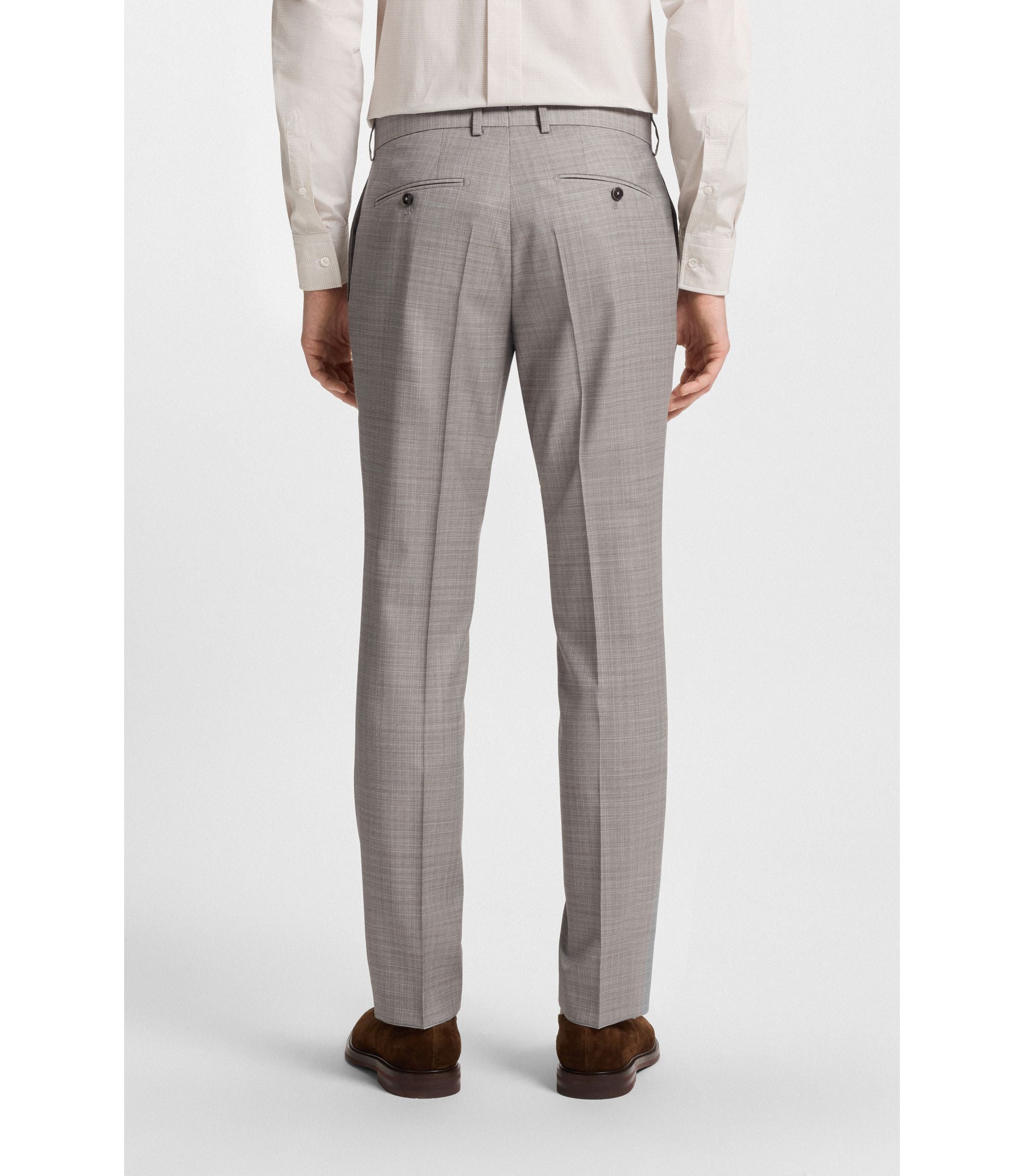 Boss Checked Regular Fit Suit In Virgin Wool Grey