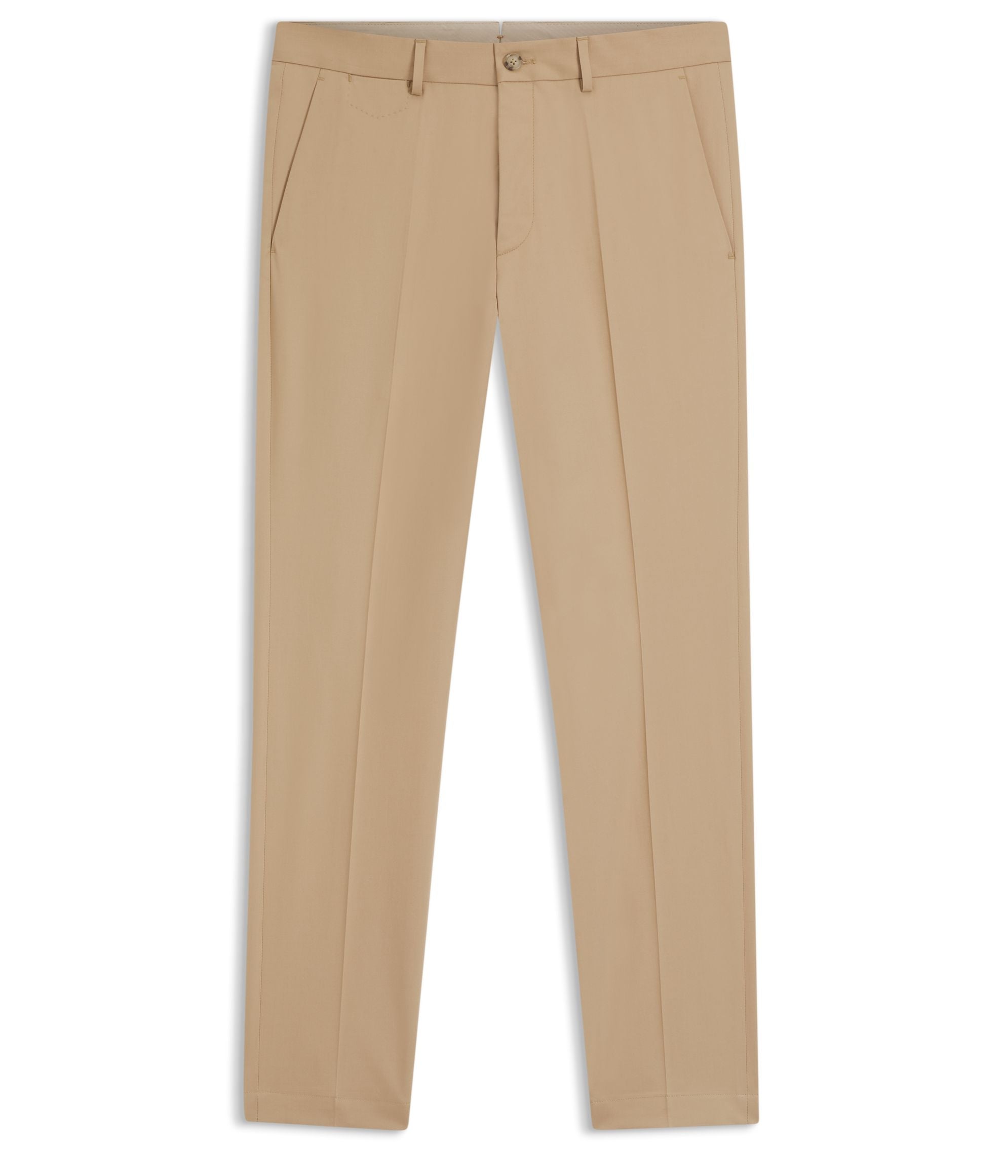 Boss Slim Fit Trousers In Cotton Silk And Stretch Beige
