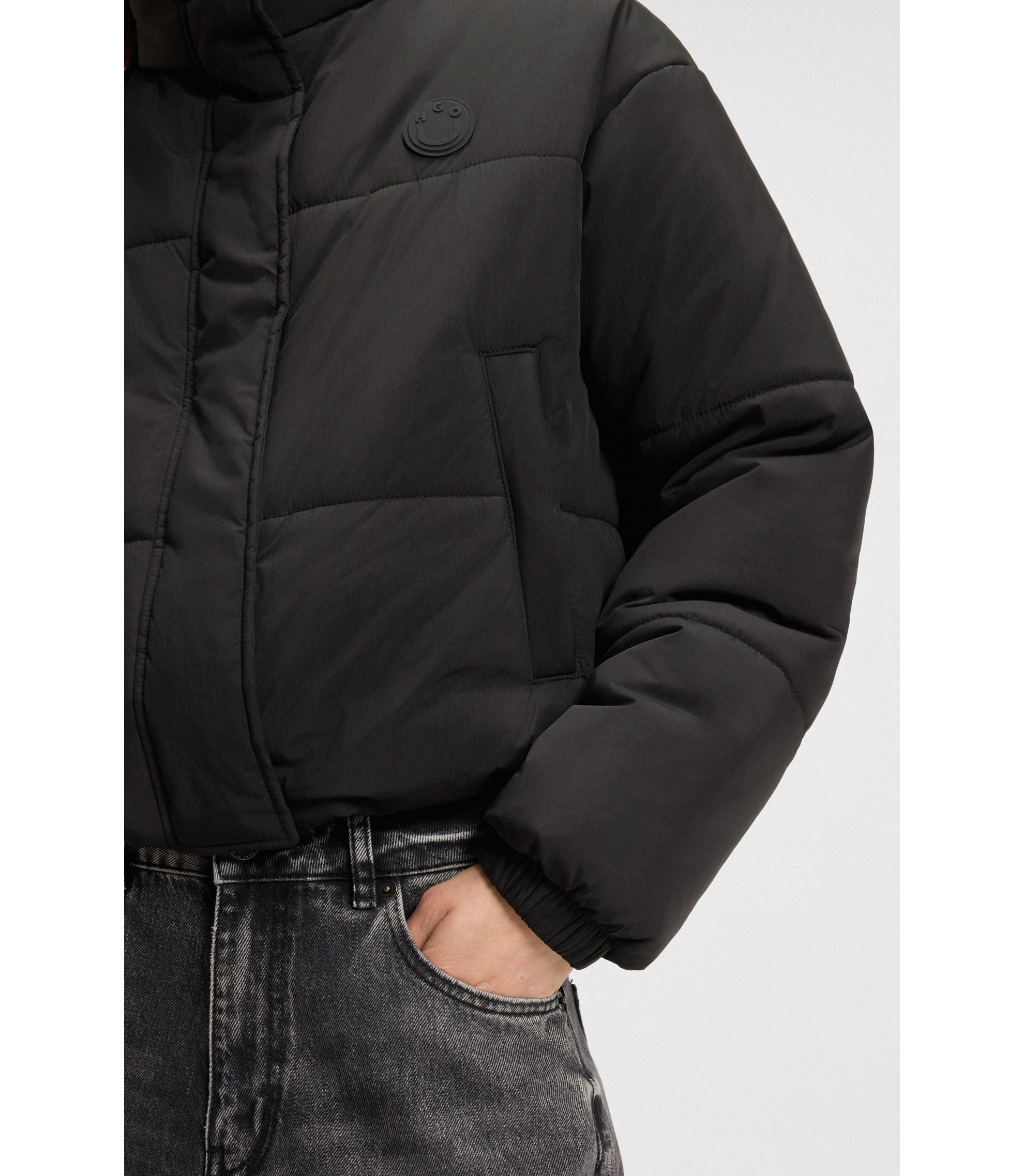 Hugo Water Repellent Jacket With Happy Hugo Badge Black Women's