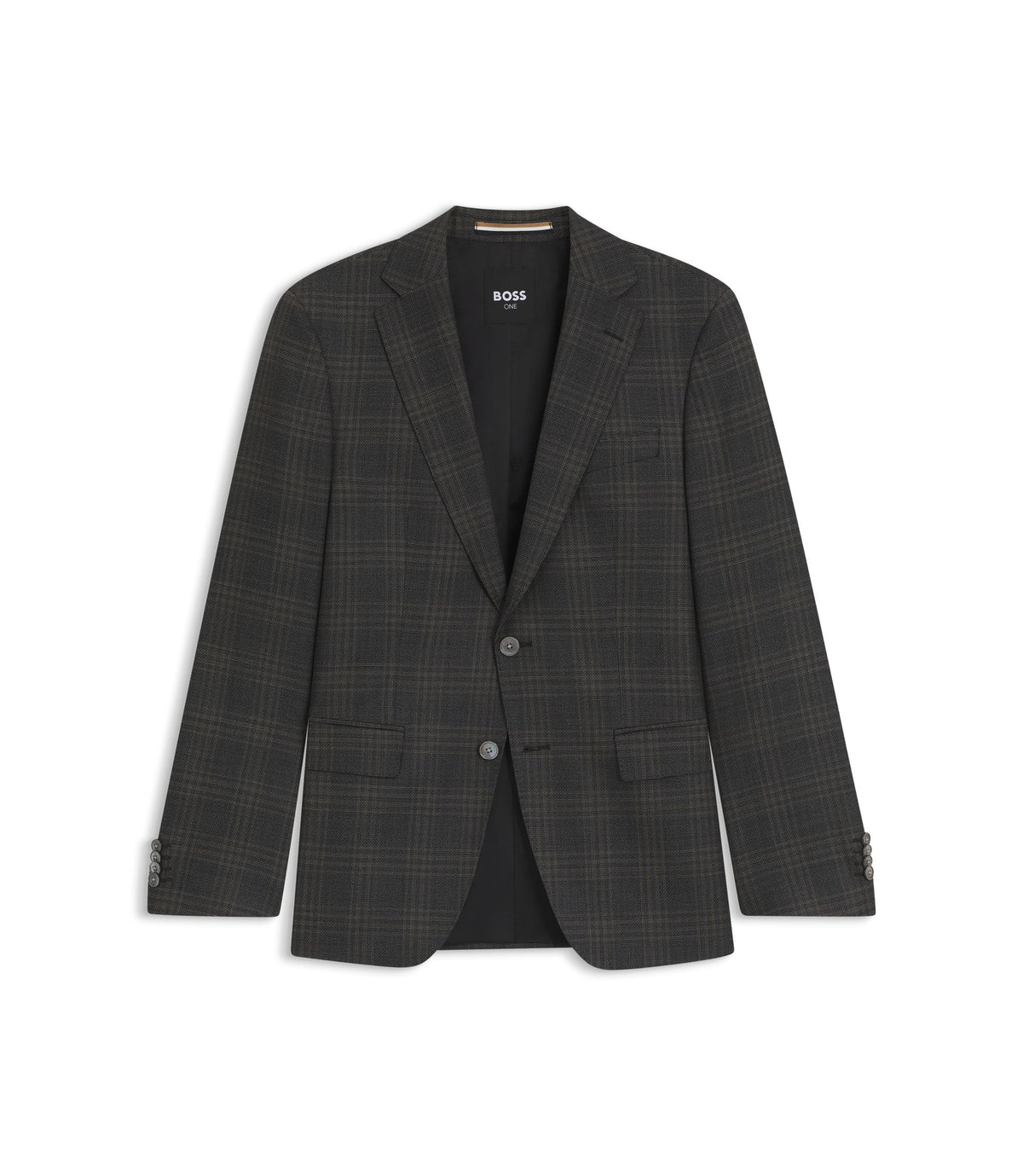 Boss Checked Slim Fit Jacket In Virgin Wool Black