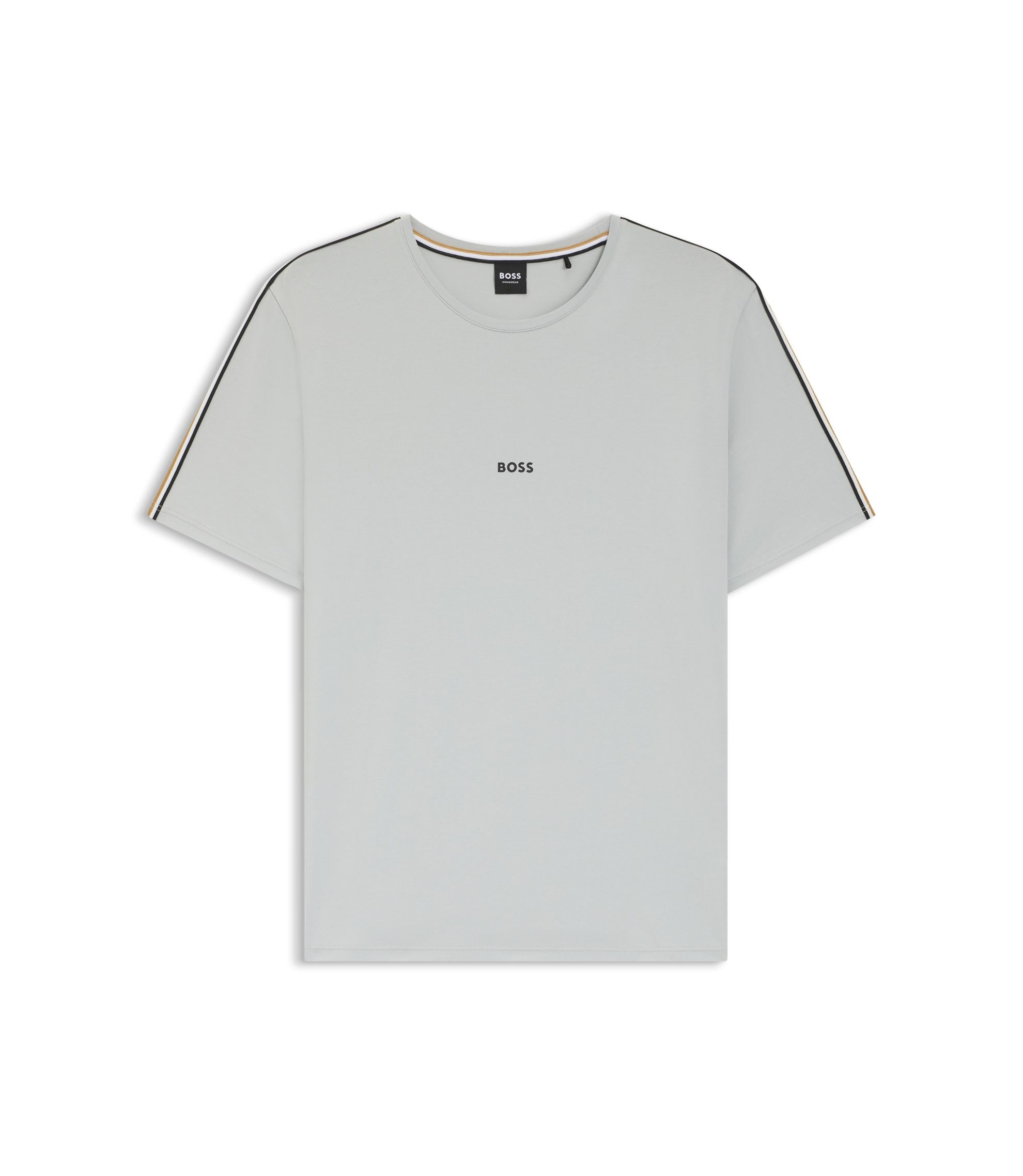 Boss Stretch Cotton Pyjama T Shirt With Signature Stripe Tape Light Grey