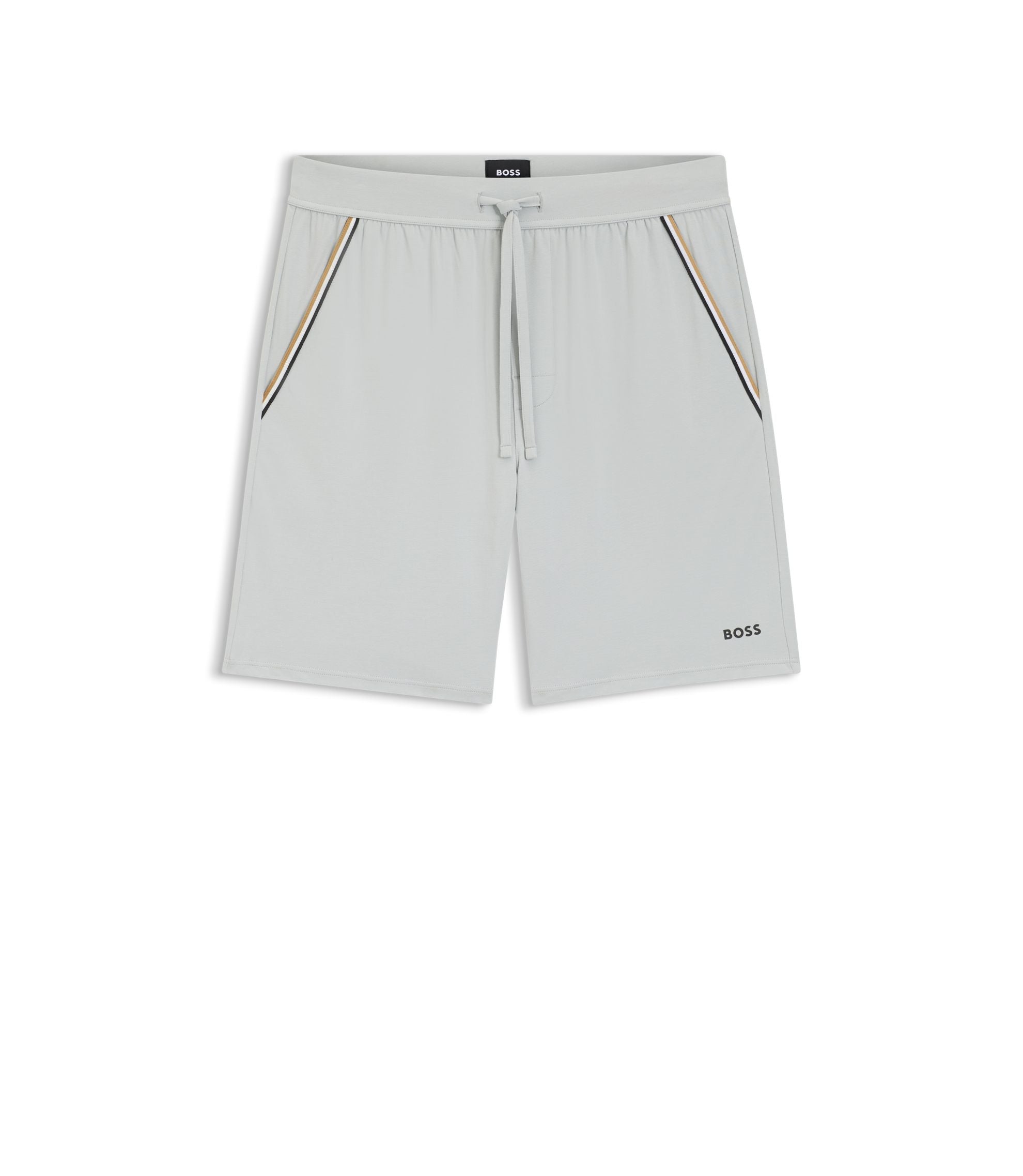 Boss Stretch Cotton Pyjama Shorts With Signature Stripe Tape Light Grey