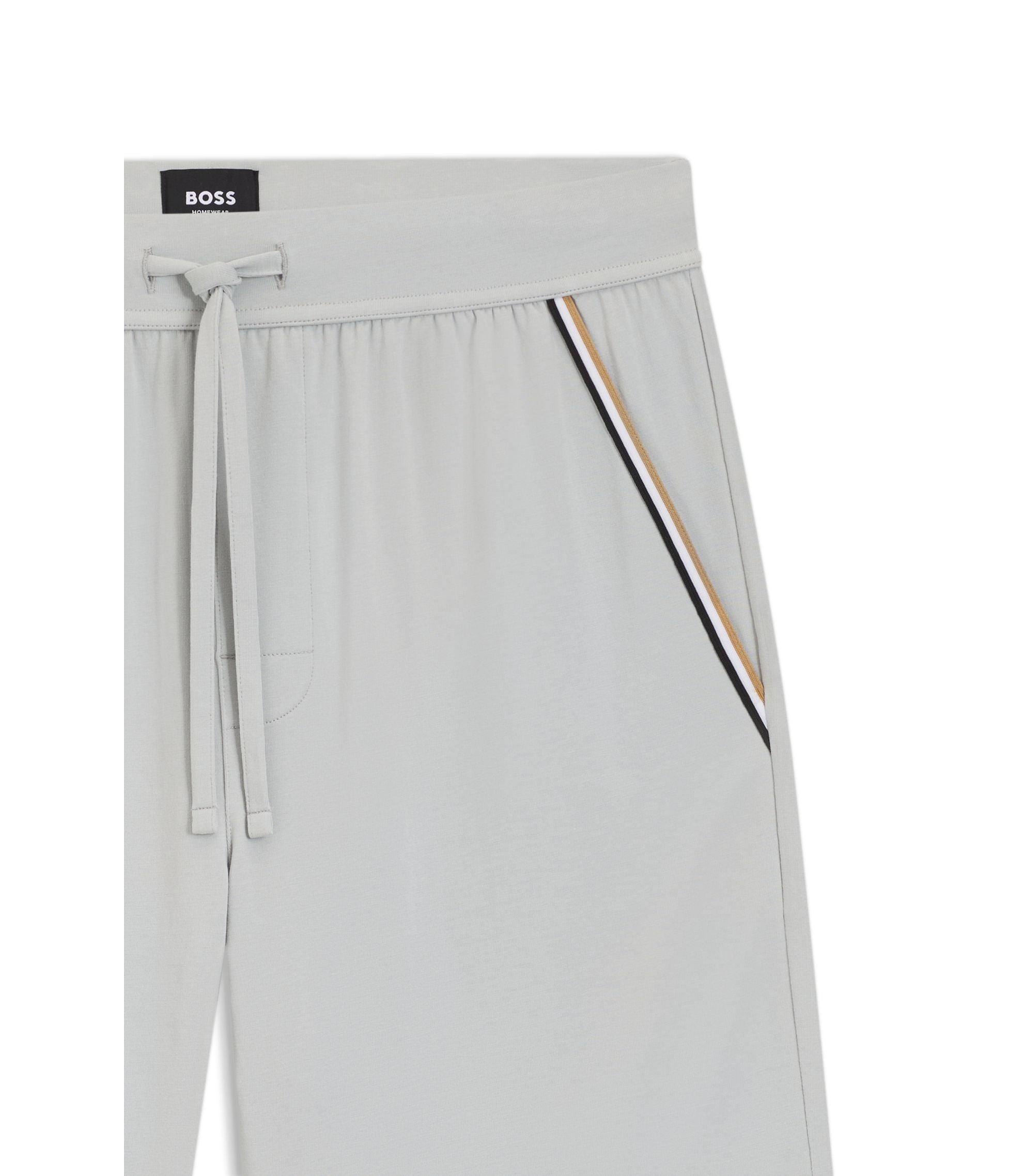 Boss Stretch Cotton Pyjama Shorts With Signature Stripe Tape Light Grey