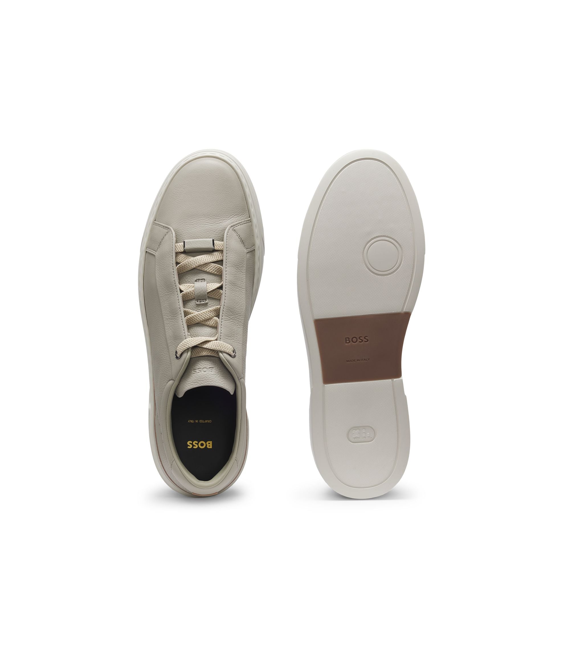 Boss Gary Leather Trainers With Hidden Laces Khaki Khaki