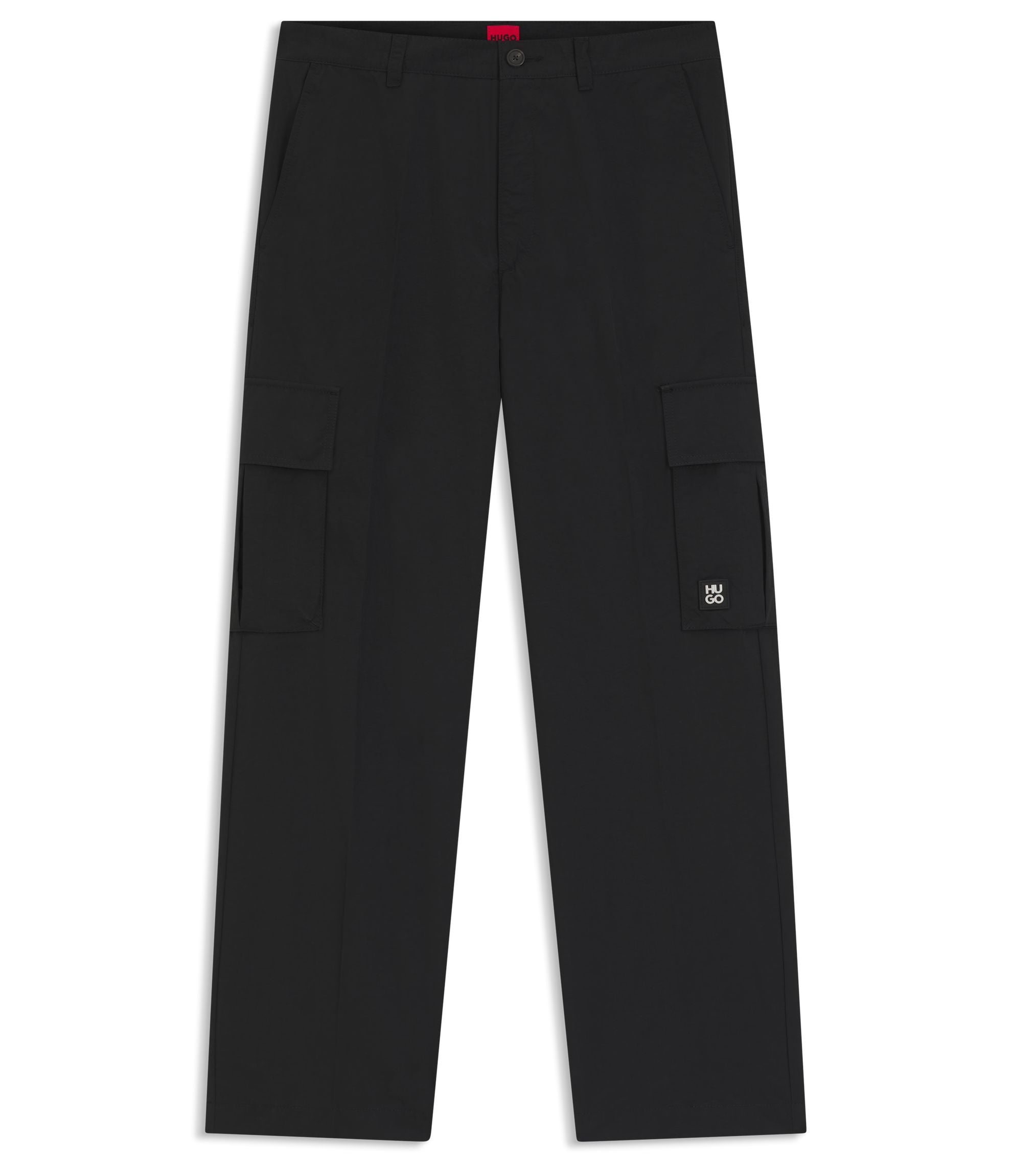 Hugo Straight Fit Cargo Trousers In Waxed Fabric Black