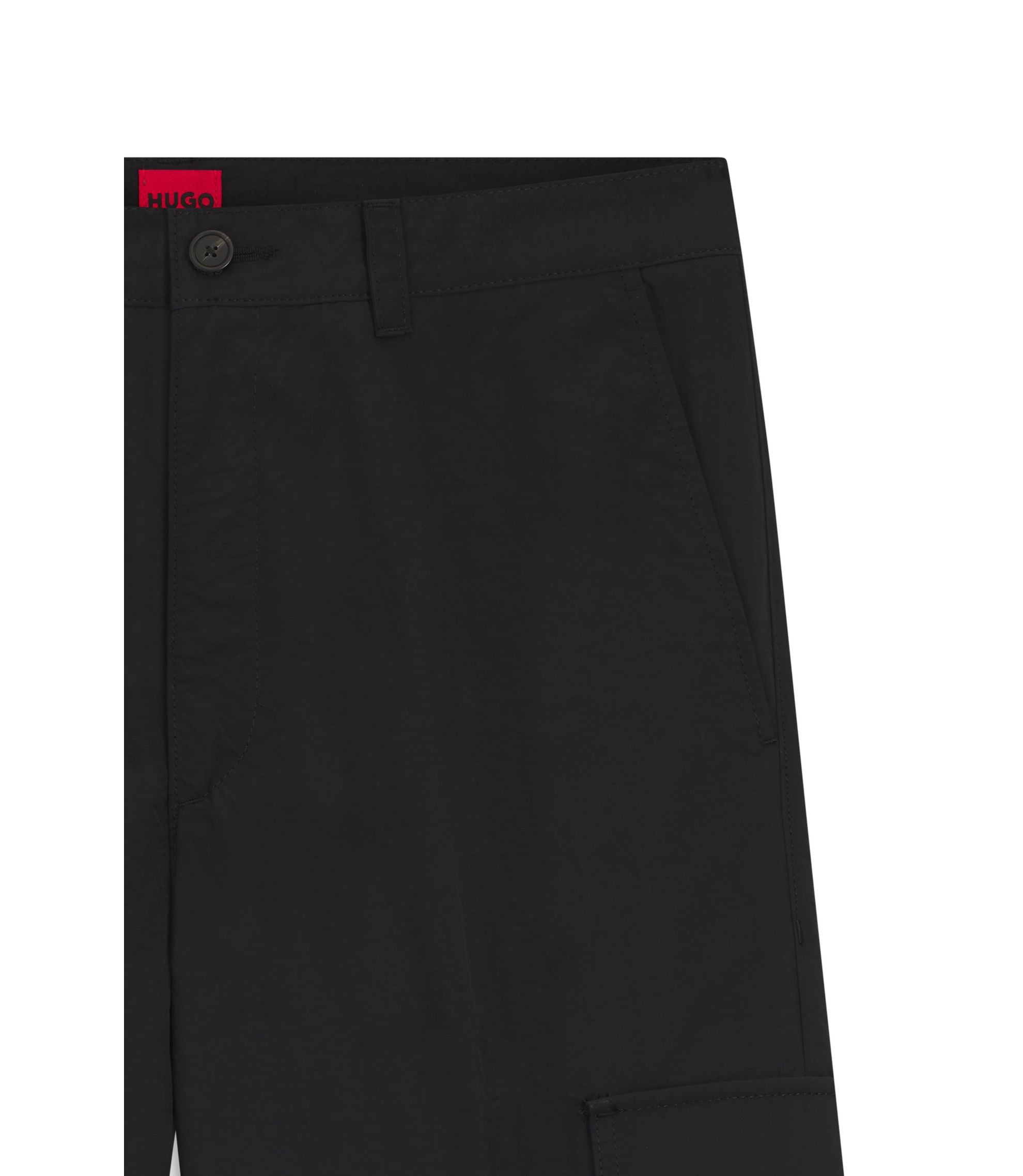 Hugo Straight Fit Cargo Trousers In Waxed Fabric Black
