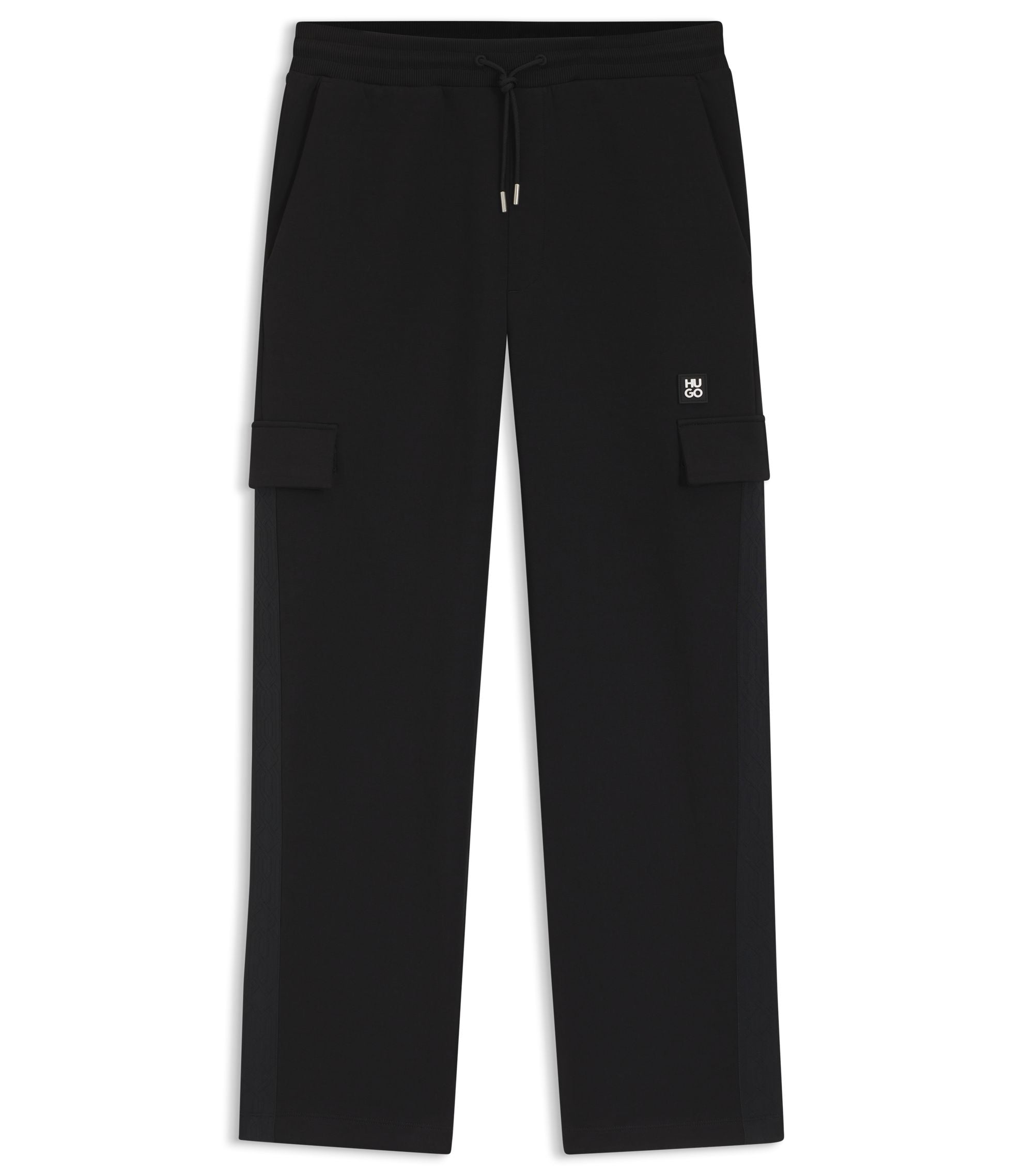 Hugo Geometric Tape Tracksuit Bottoms In A Cotton Blend Black