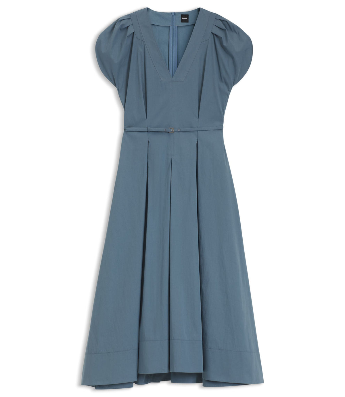 Boss Buckled Belt Dress In A Cotton Blend Light Blue Women's