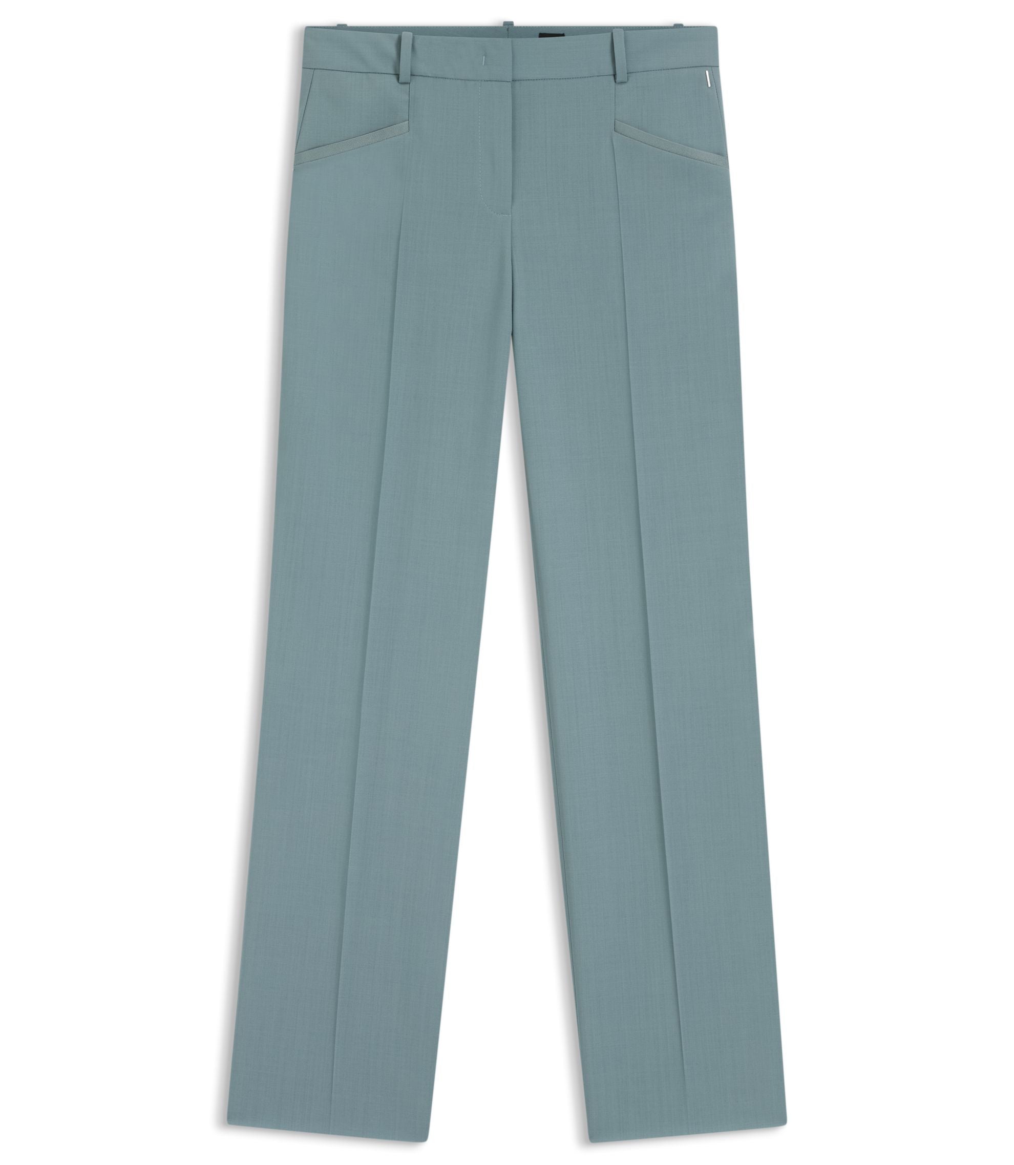 Boss Regular Fit Trousers In Virgin Wool Blue Women's