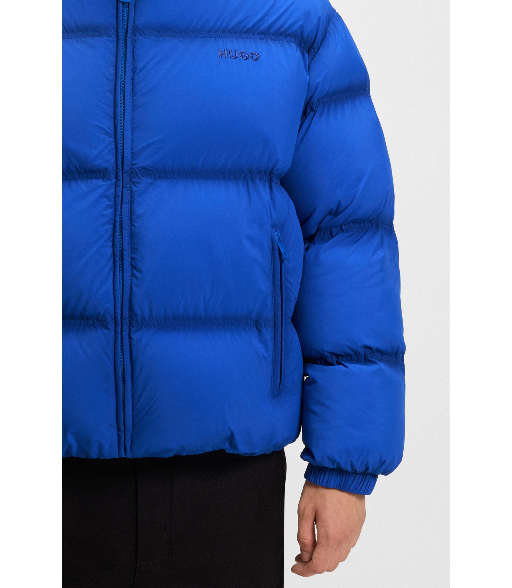 Hugo Embroidered Logo Puffer Jacket With Water Repellent Finish Light Blue