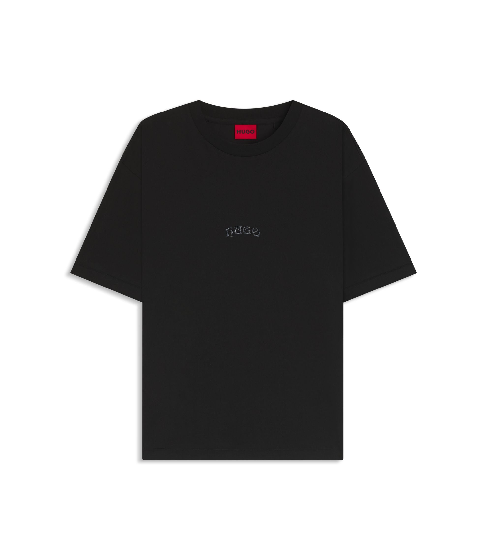 Hugo Embroidered Logo T Shirt In Cotton Jersey Black