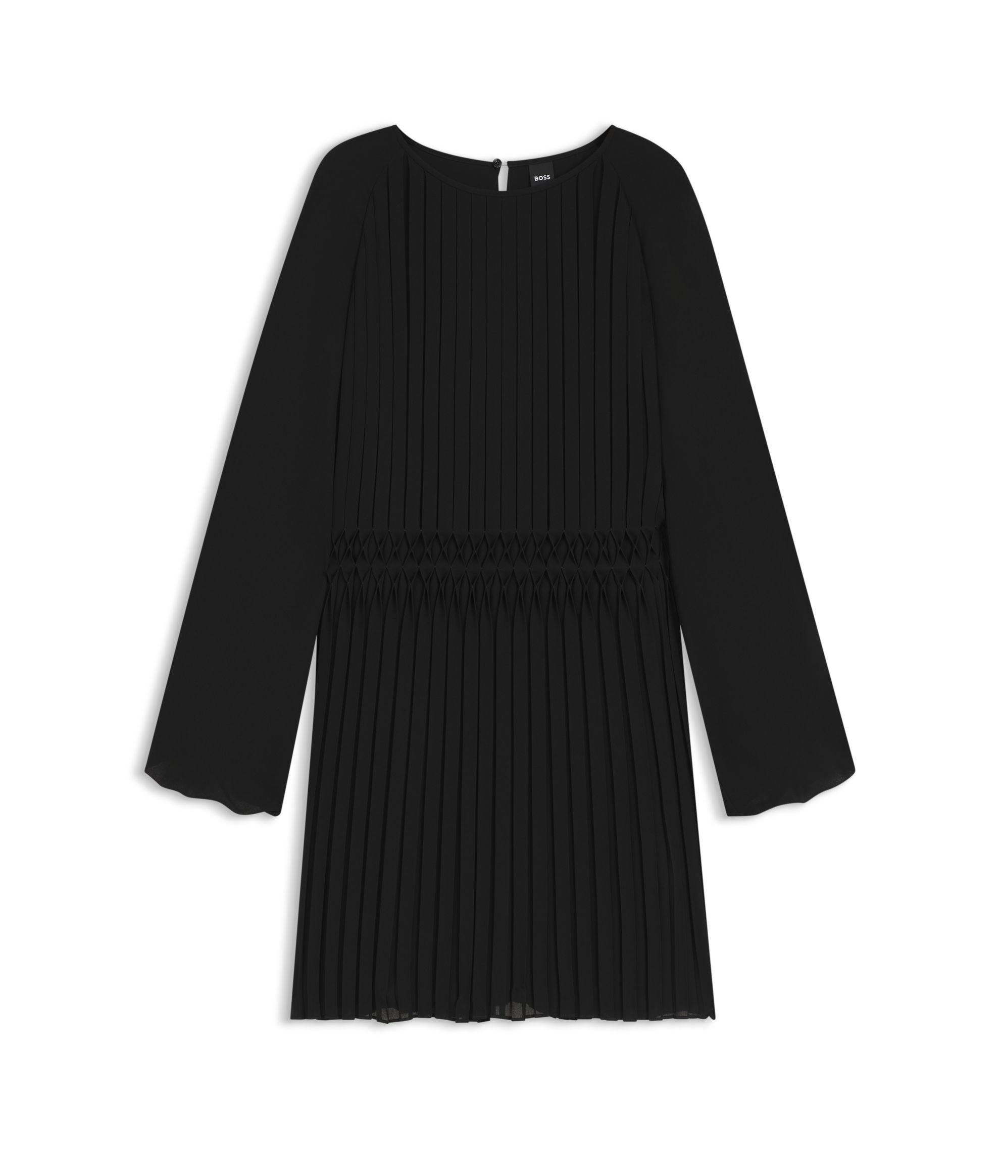 Boss Smocked Waistband Dress With Pliss Pleats Black Women's