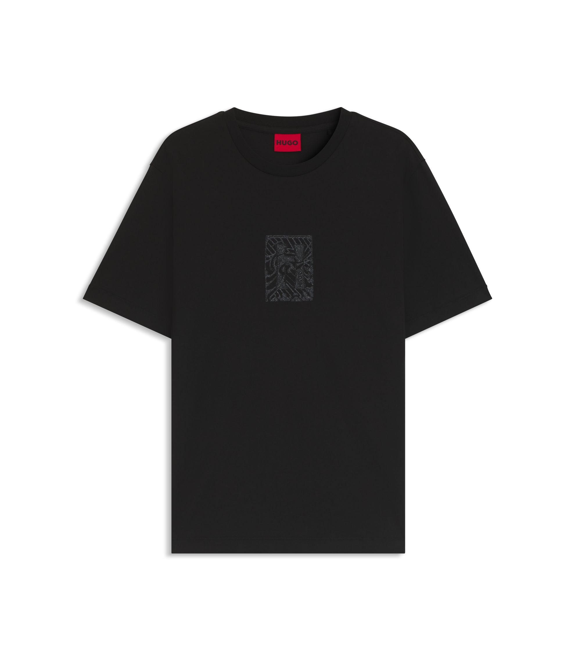 Hugo Embroidered Artwork T Shirt In Cotton Jersey Black