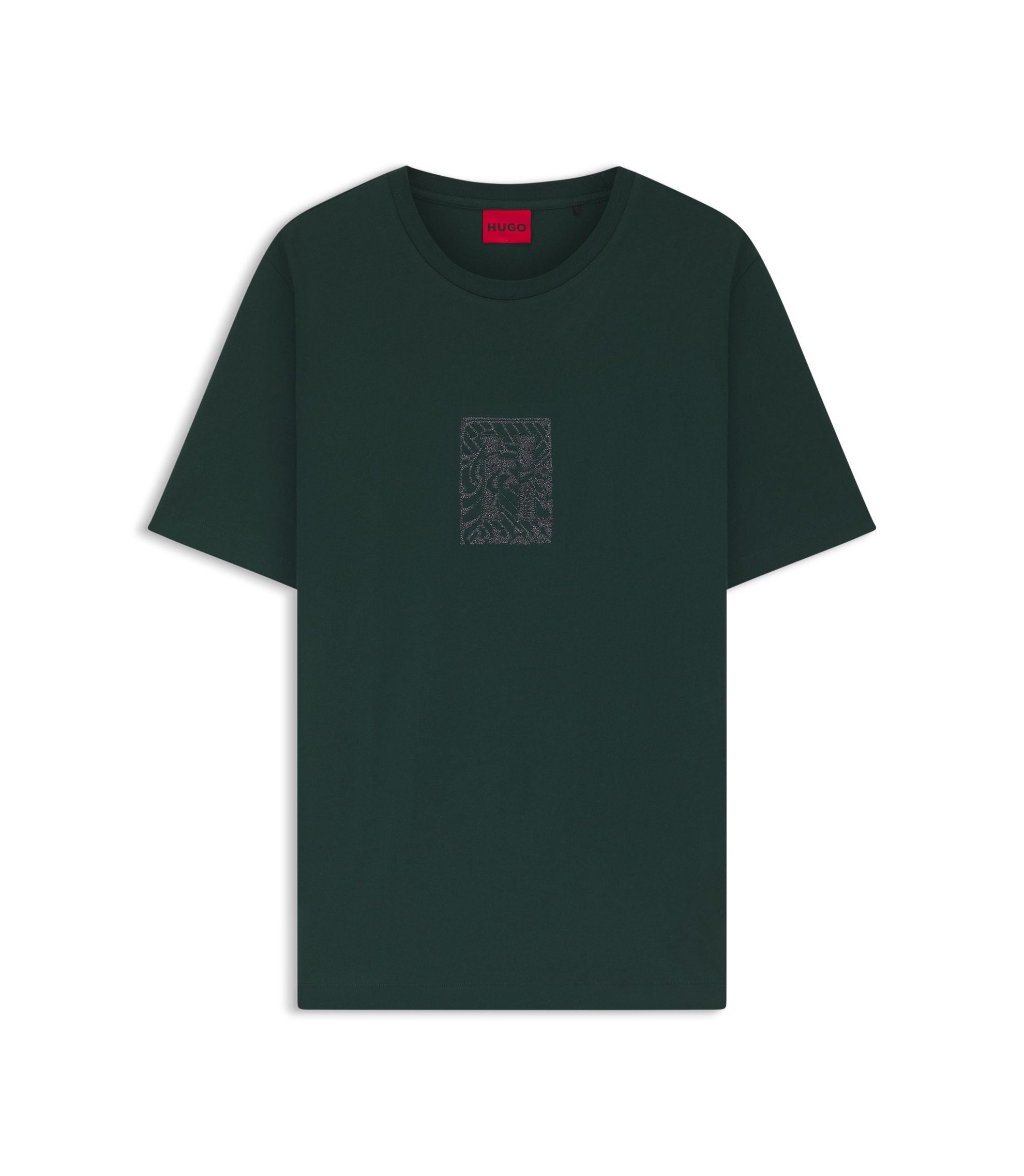 Hugo Embroidered Artwork T Shirt In Cotton Jersey Light Green