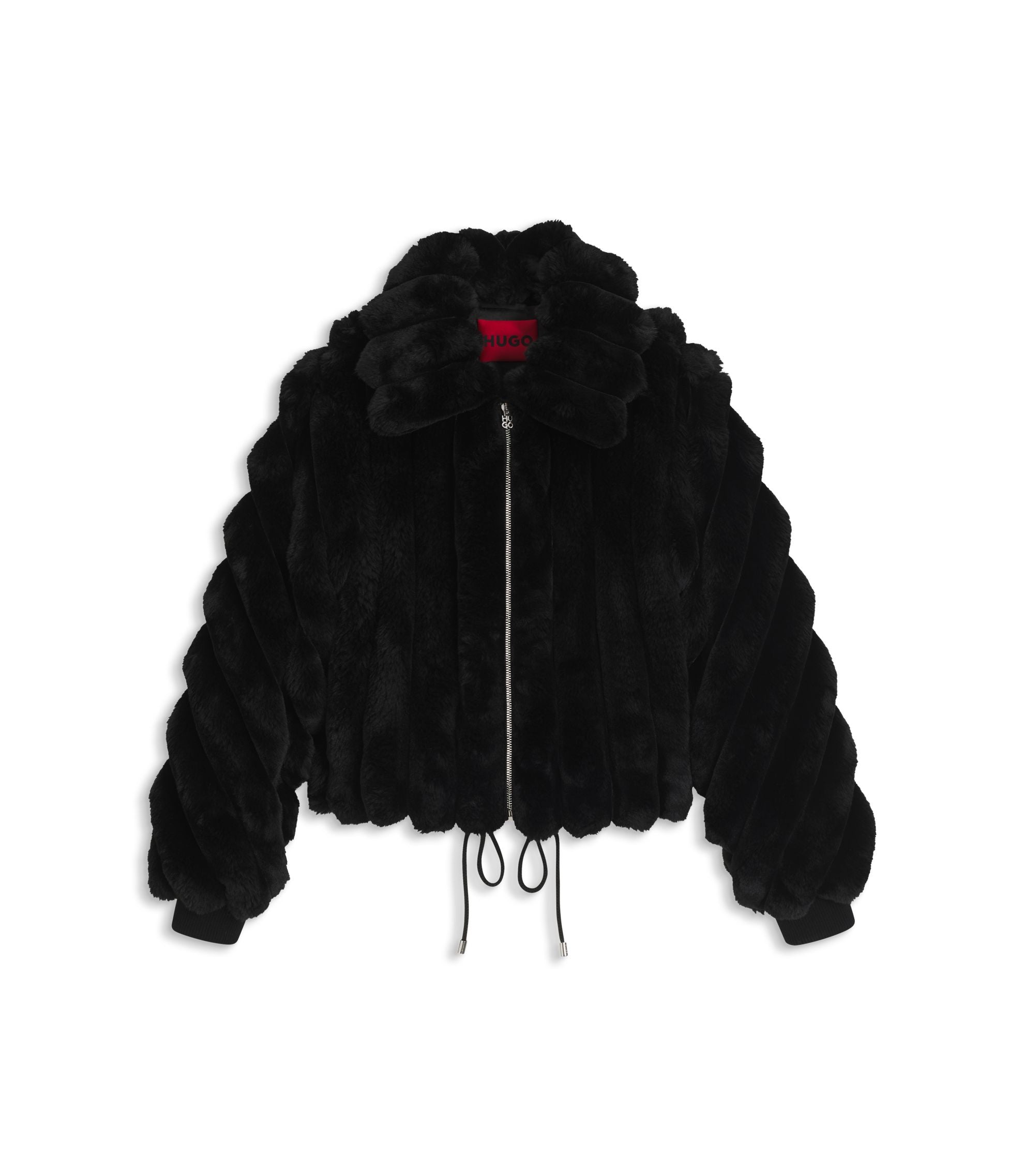Hugo Adjustable Hem Jacket In Faux Fur Black Women's