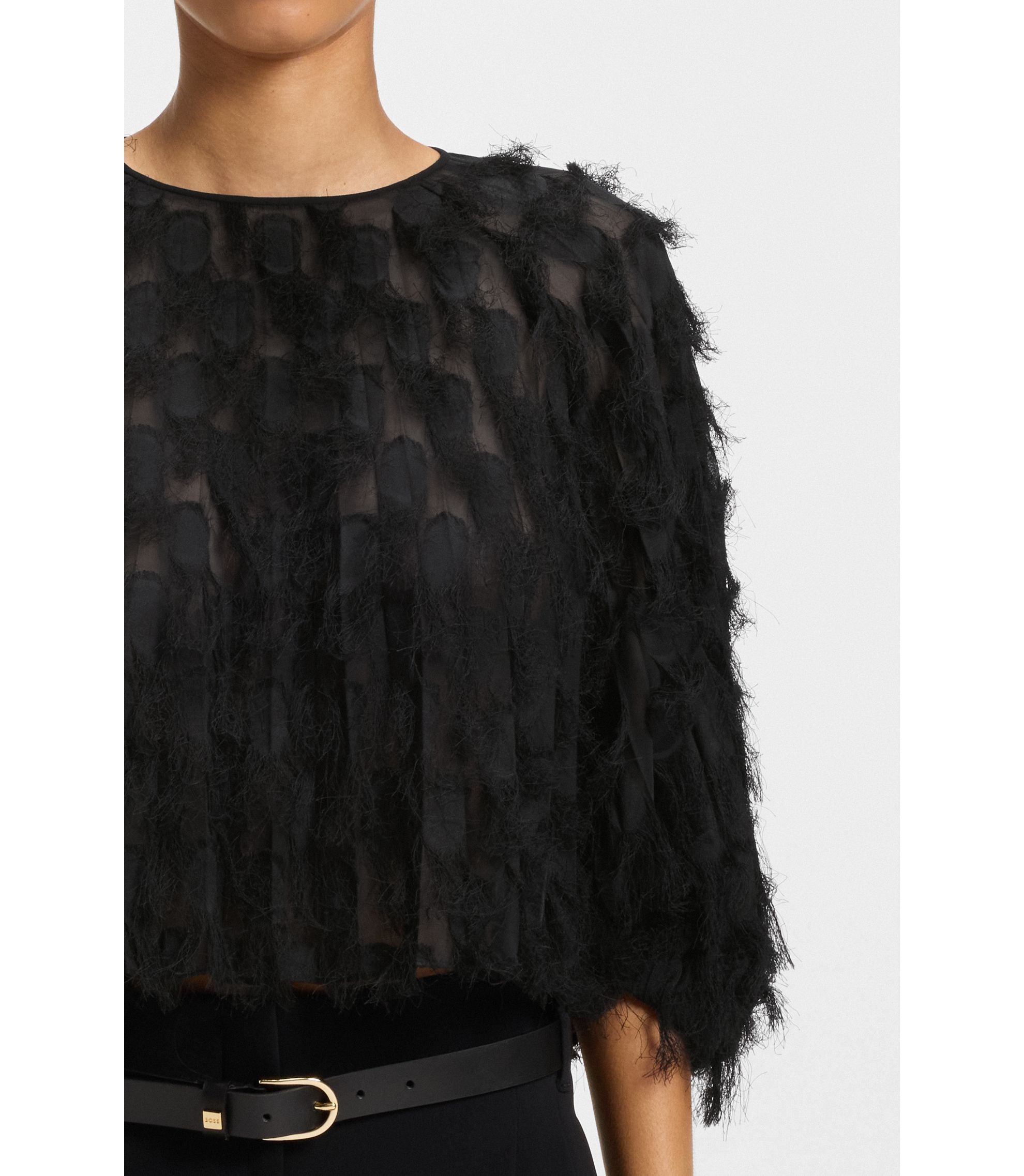 Boss Relaxed Fit Blouse In Feather Jacquard Black Women's
