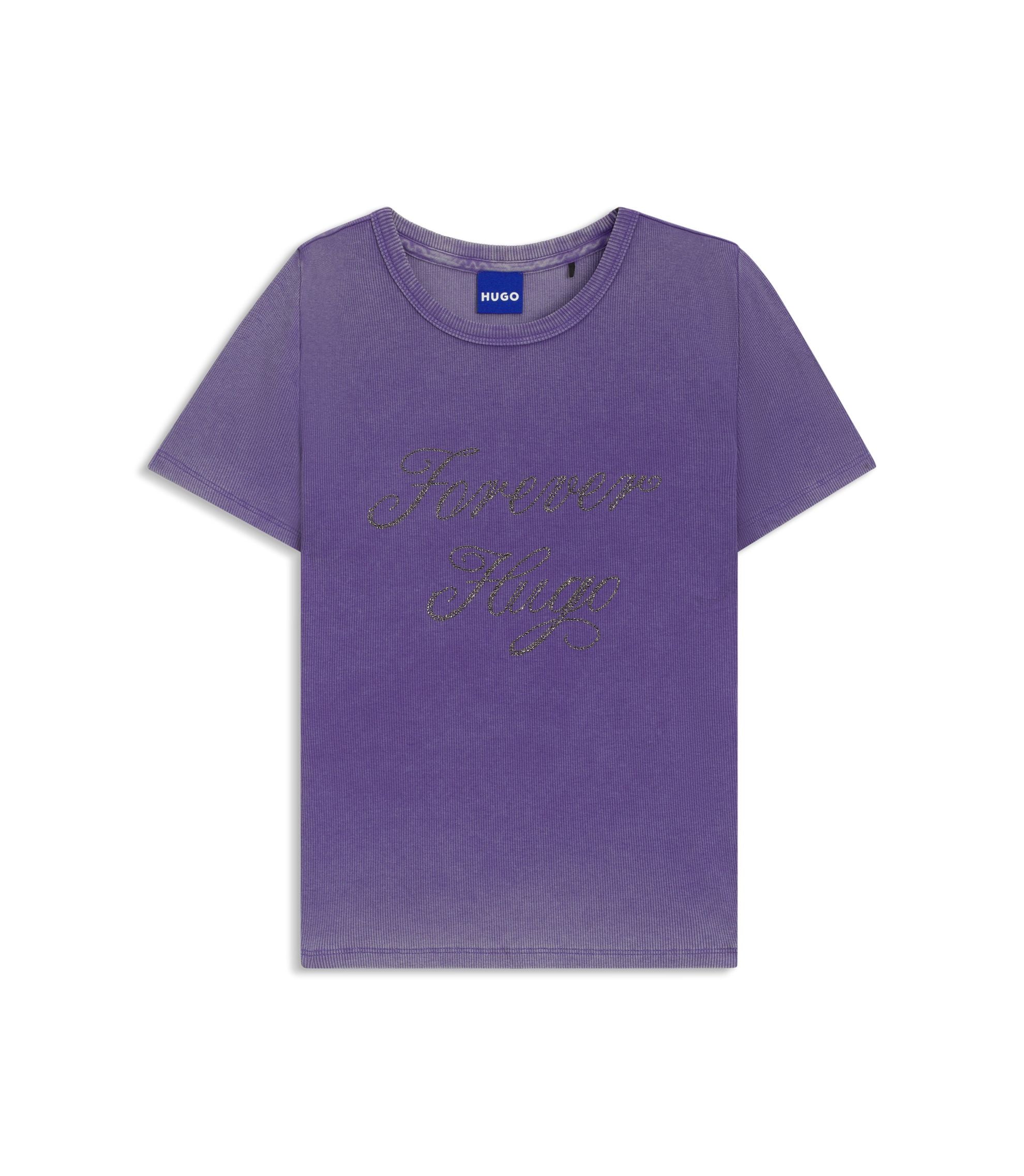 Hugo Rhinestone Logo Slim Fit T Shirt In Stretch Cotton Purple Women's