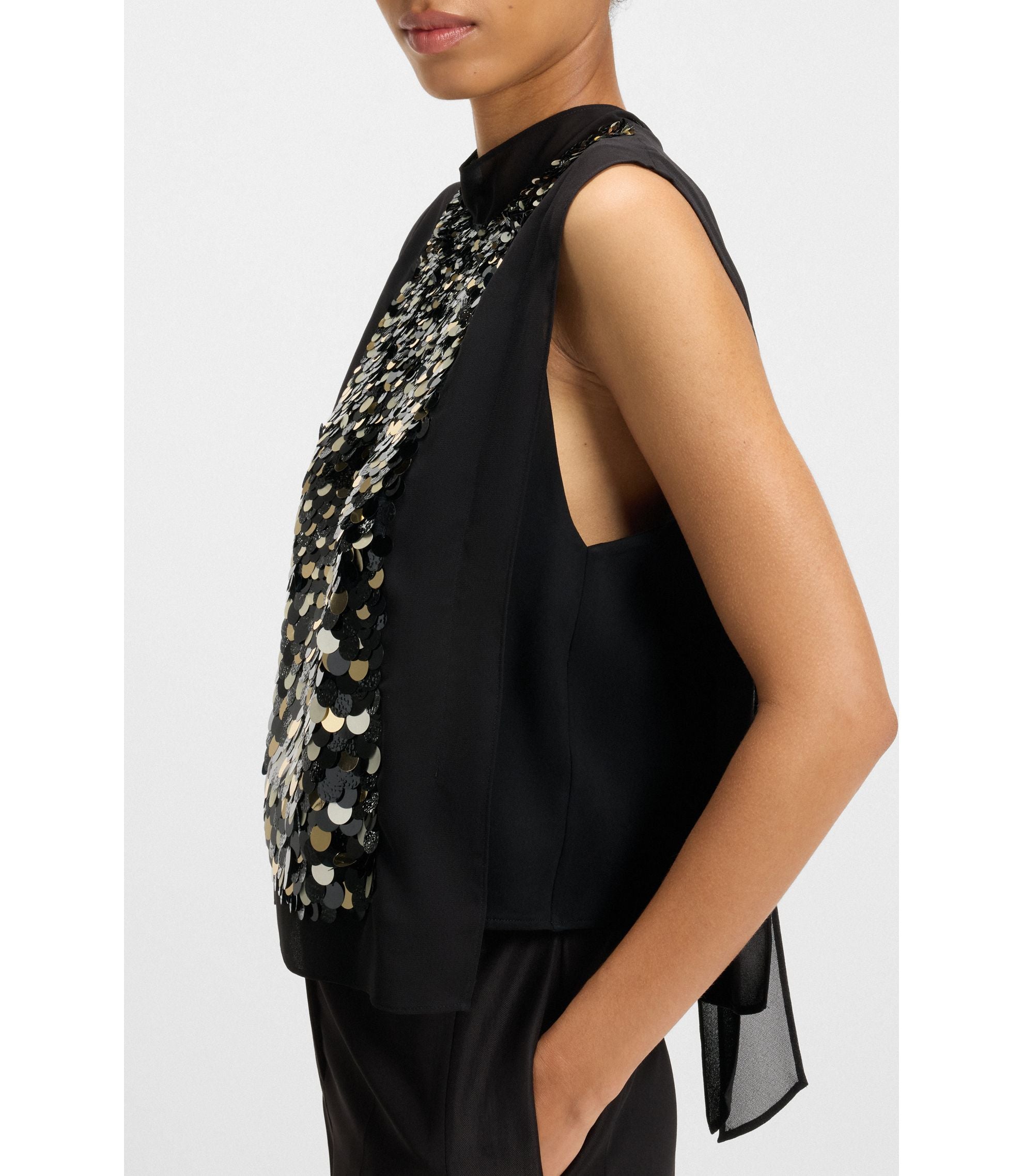 Boss Regular Fit Blouse With Sequin Embellishments Black Women's