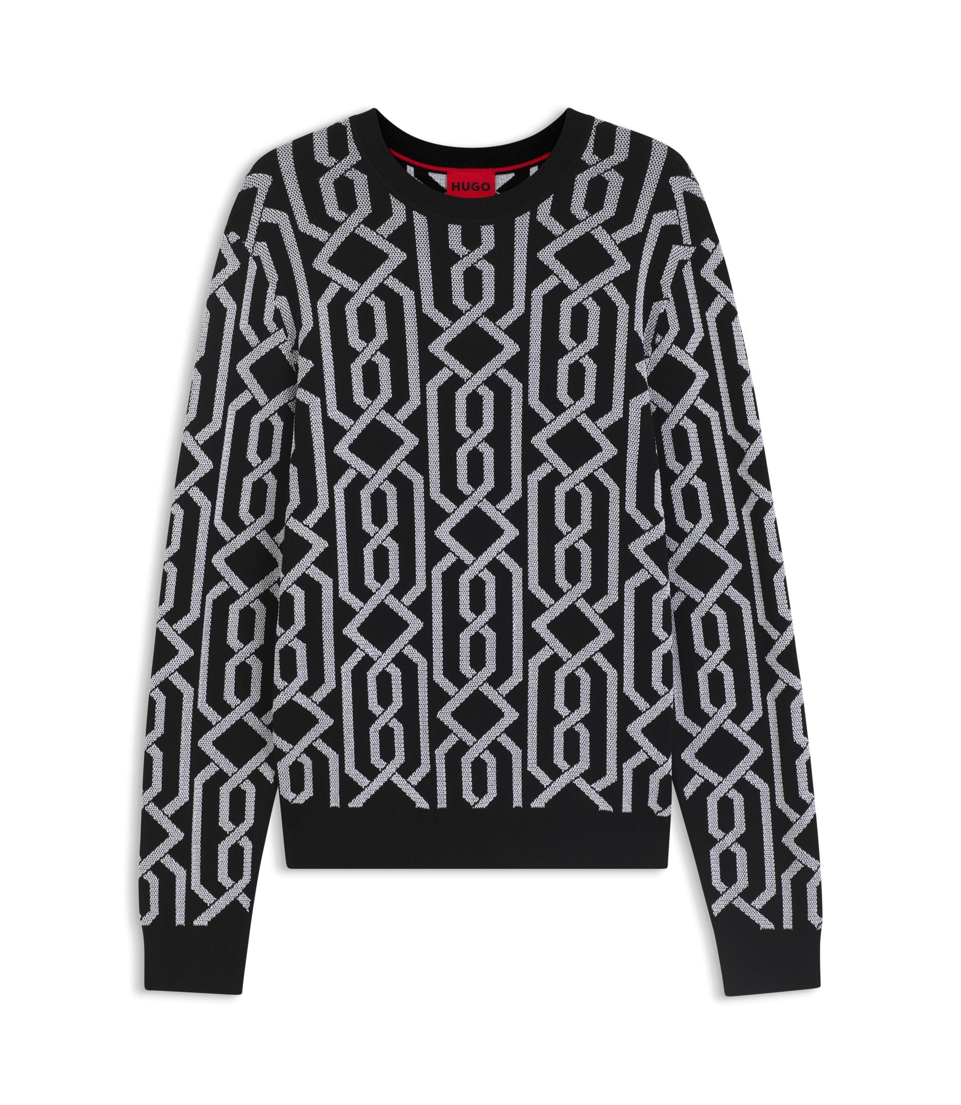 Hugo Jacquard Pattern Sweater In A Regular Fit Black