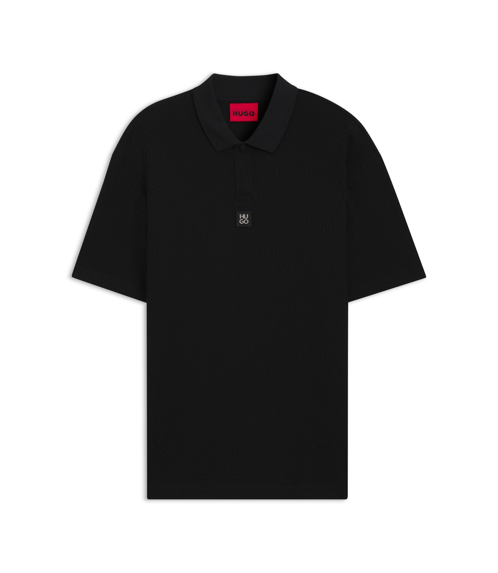 Hugo Jacquard Pattern Polo Shirt In A Relaxed Fit Black
