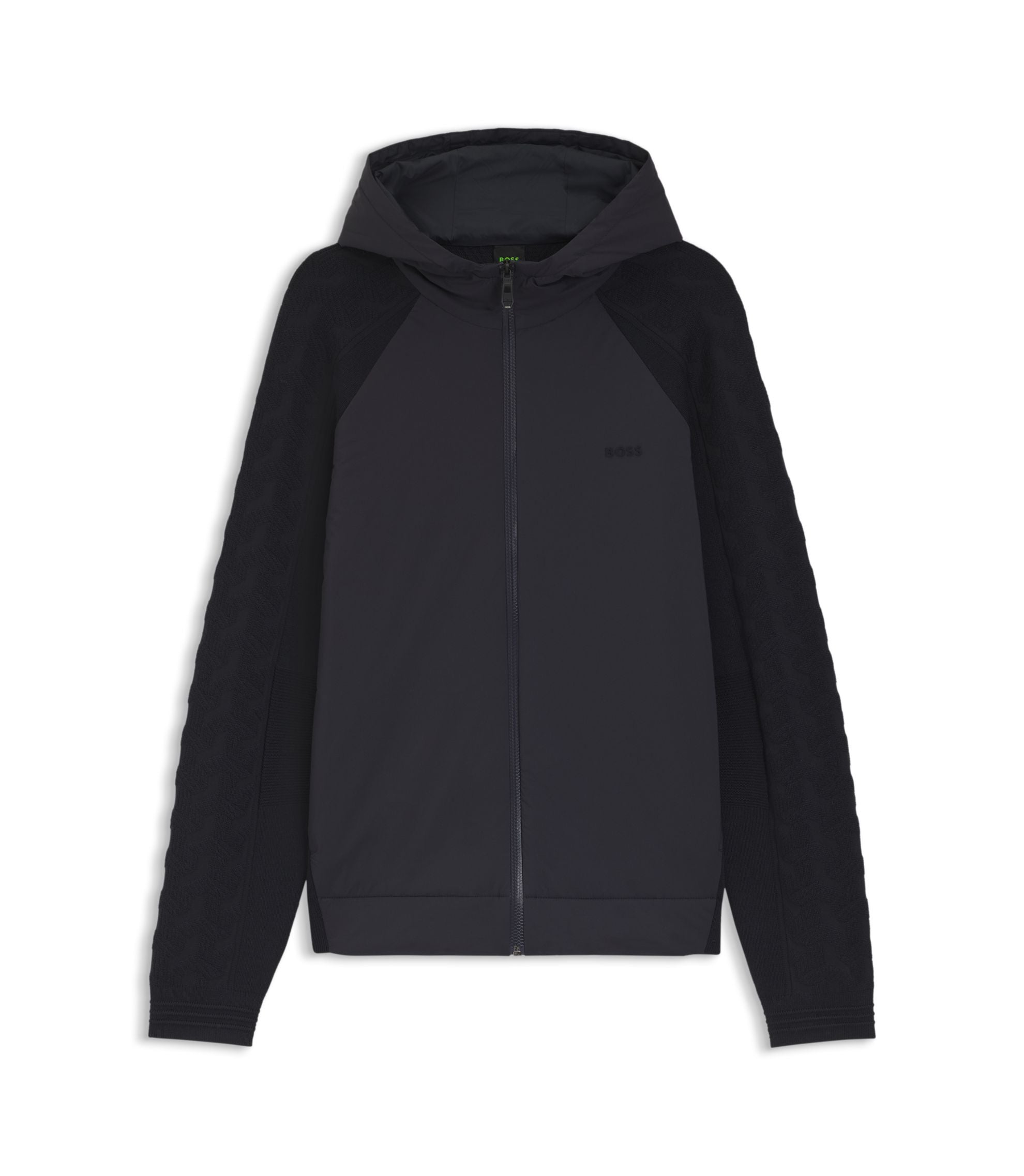 Boss Zip Up Hoodie With Tonal Textured Jacquard Dark Blue
