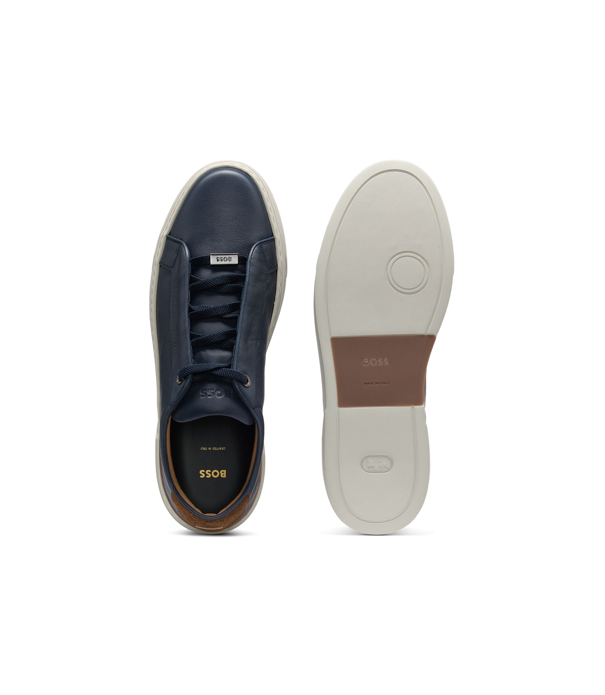 Boss Suede Backtab Trainers In Leather Dark Blue Dark Blue
