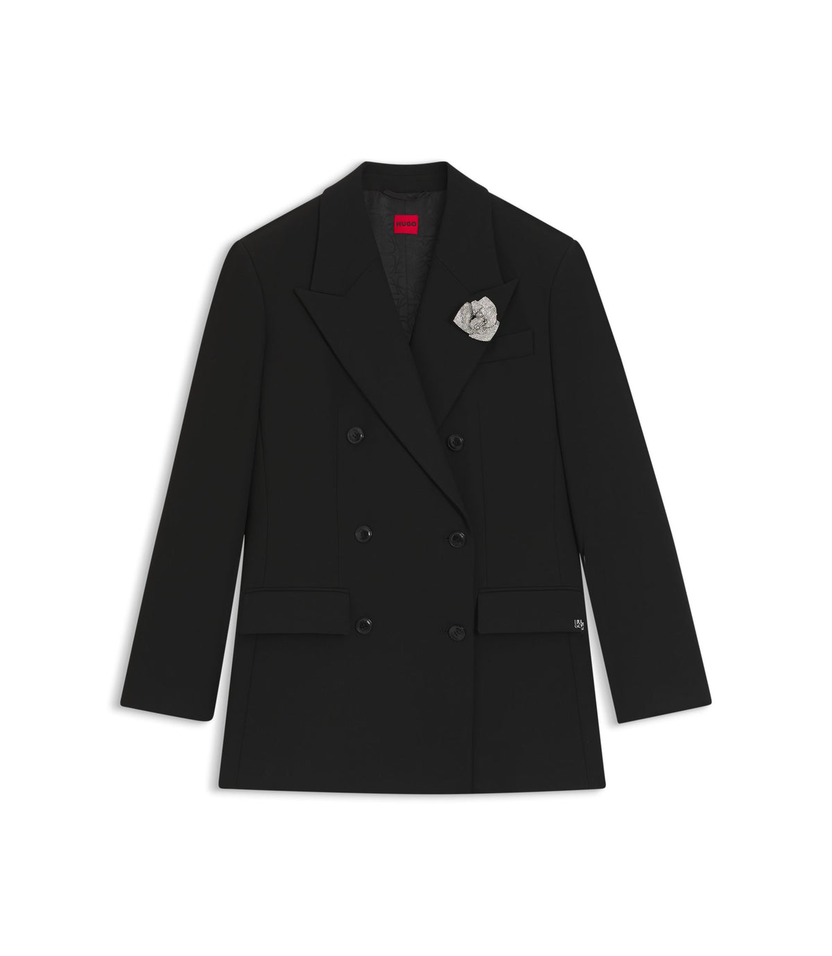 Hugo Oversized Fit Blazer With Rhinestone Lapel Brooch Black Women's
