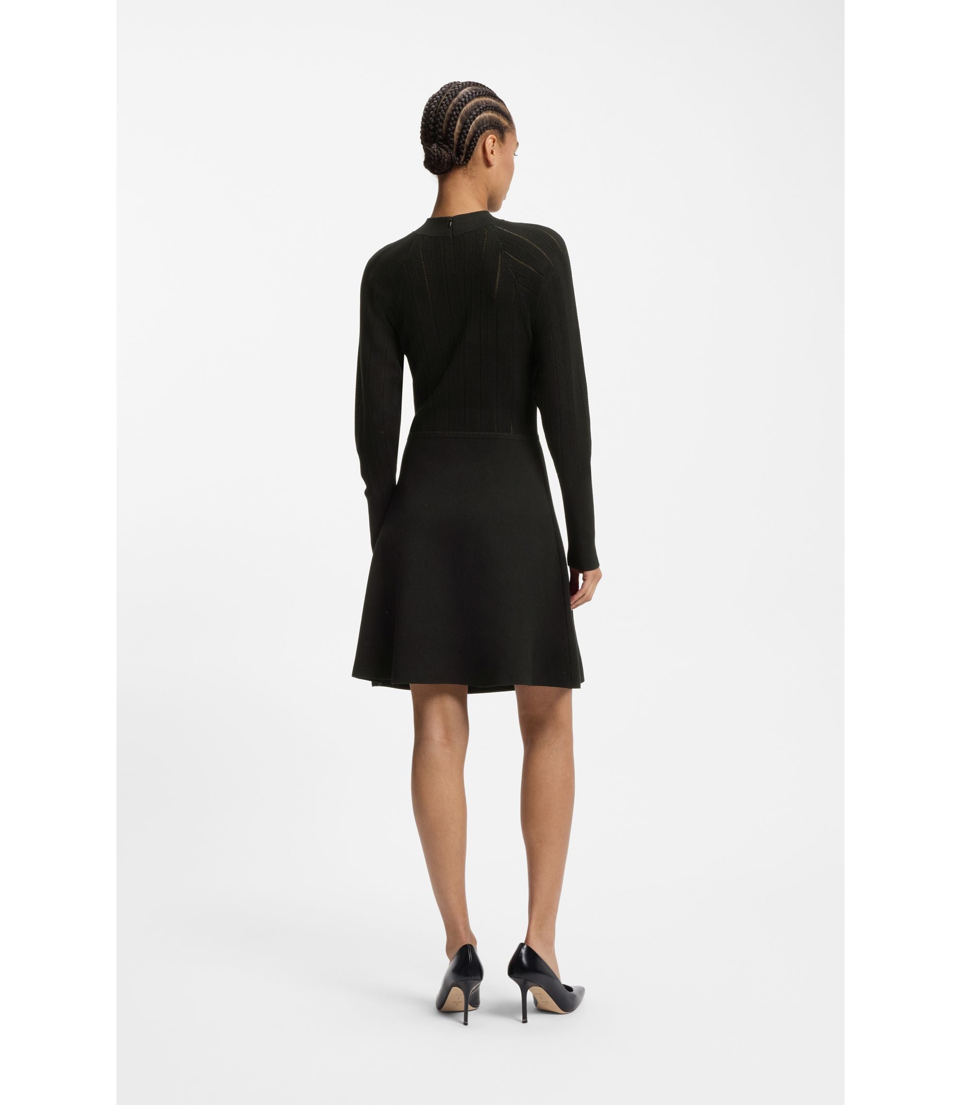 Boss Skater Style Dress With Lace Stitch Detailing Black Women's