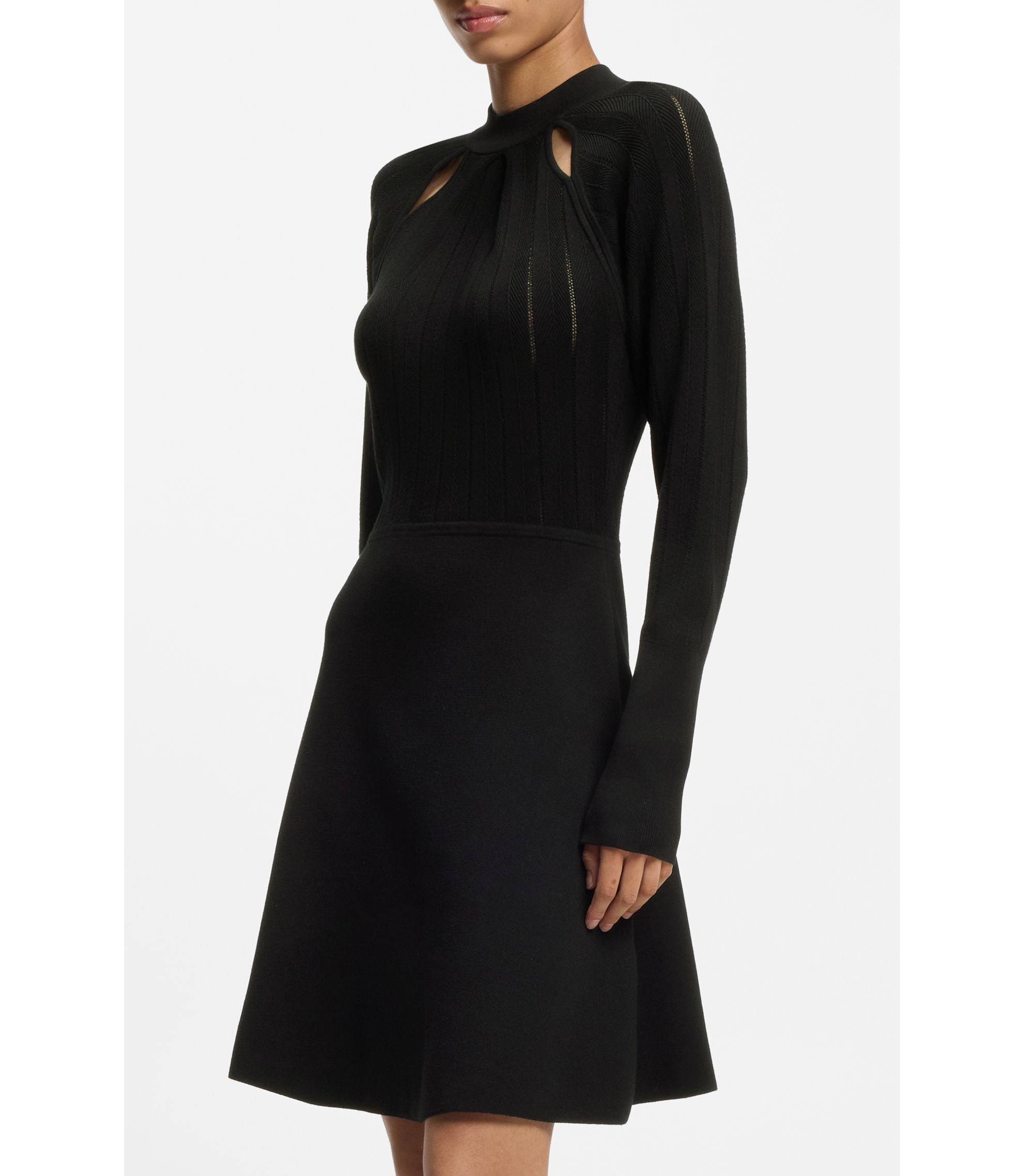 Boss Skater Style Dress With Lace Stitch Detailing Black Women's