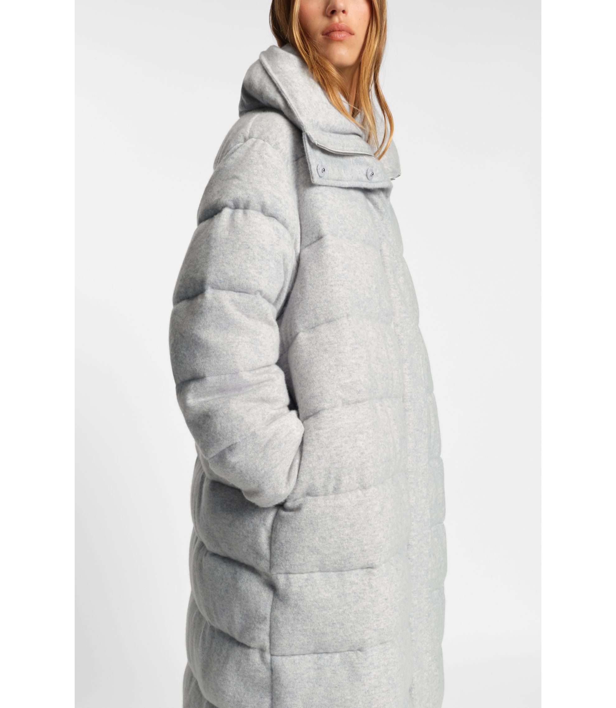 Boss Padded Coat In Virgin Wool And Cashmere Light Grey Women's