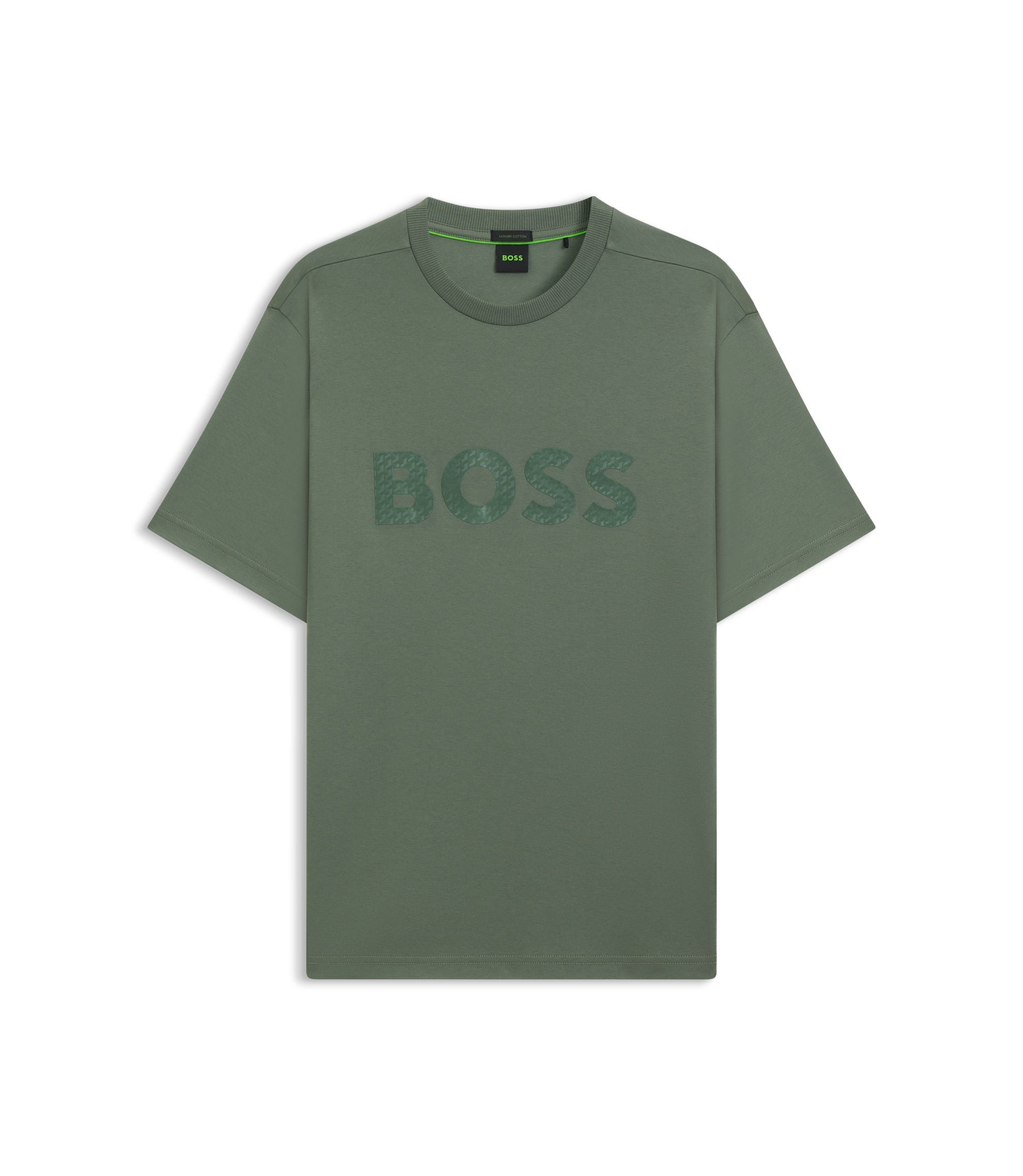 Boss Structured Logo T Shirt In Cotton Jersey Light Green