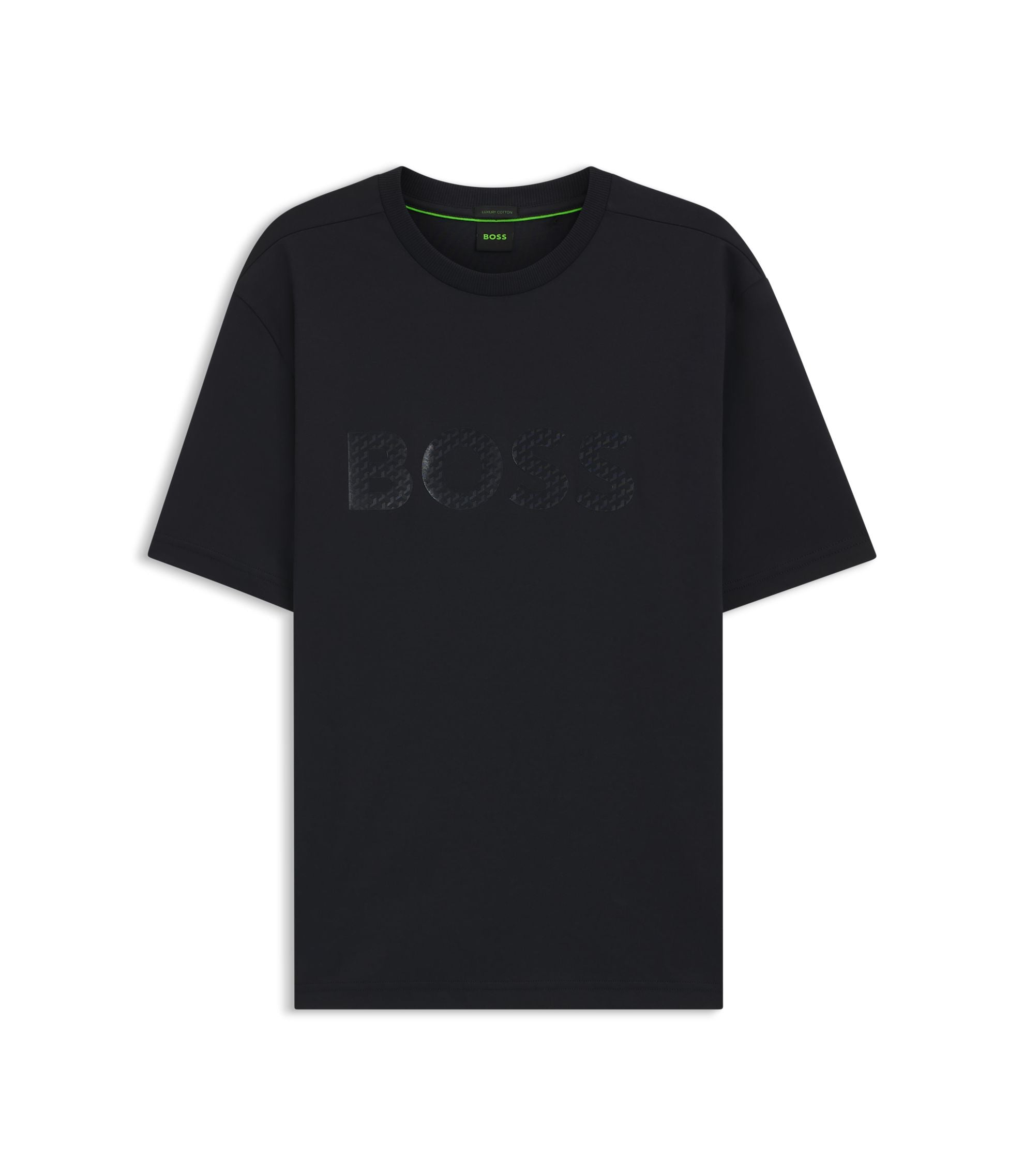 Boss Structured Logo T Shirt In Cotton Jersey Dark Blue